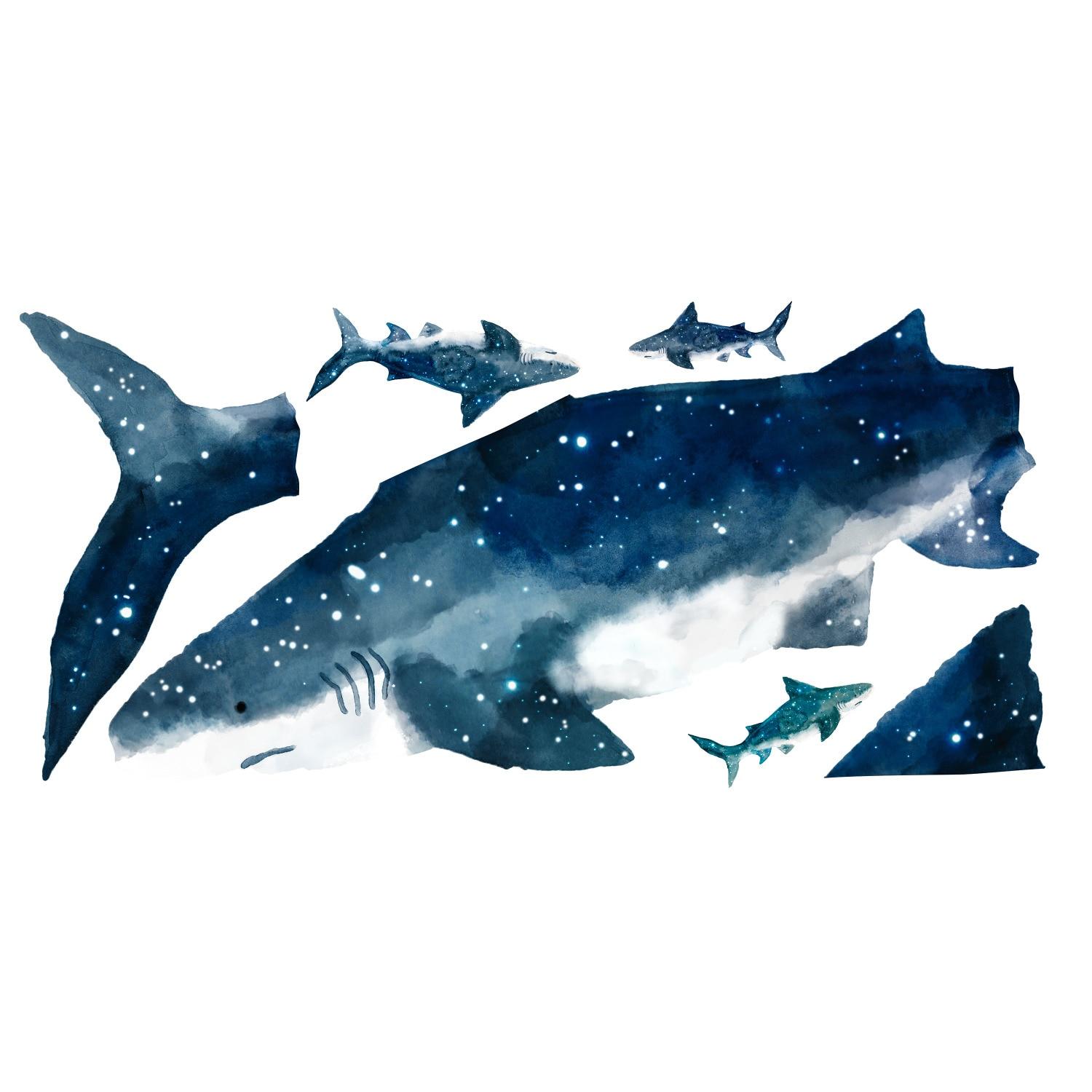 Blue Shark Illustration Peel and Stick Giant Wall Decals