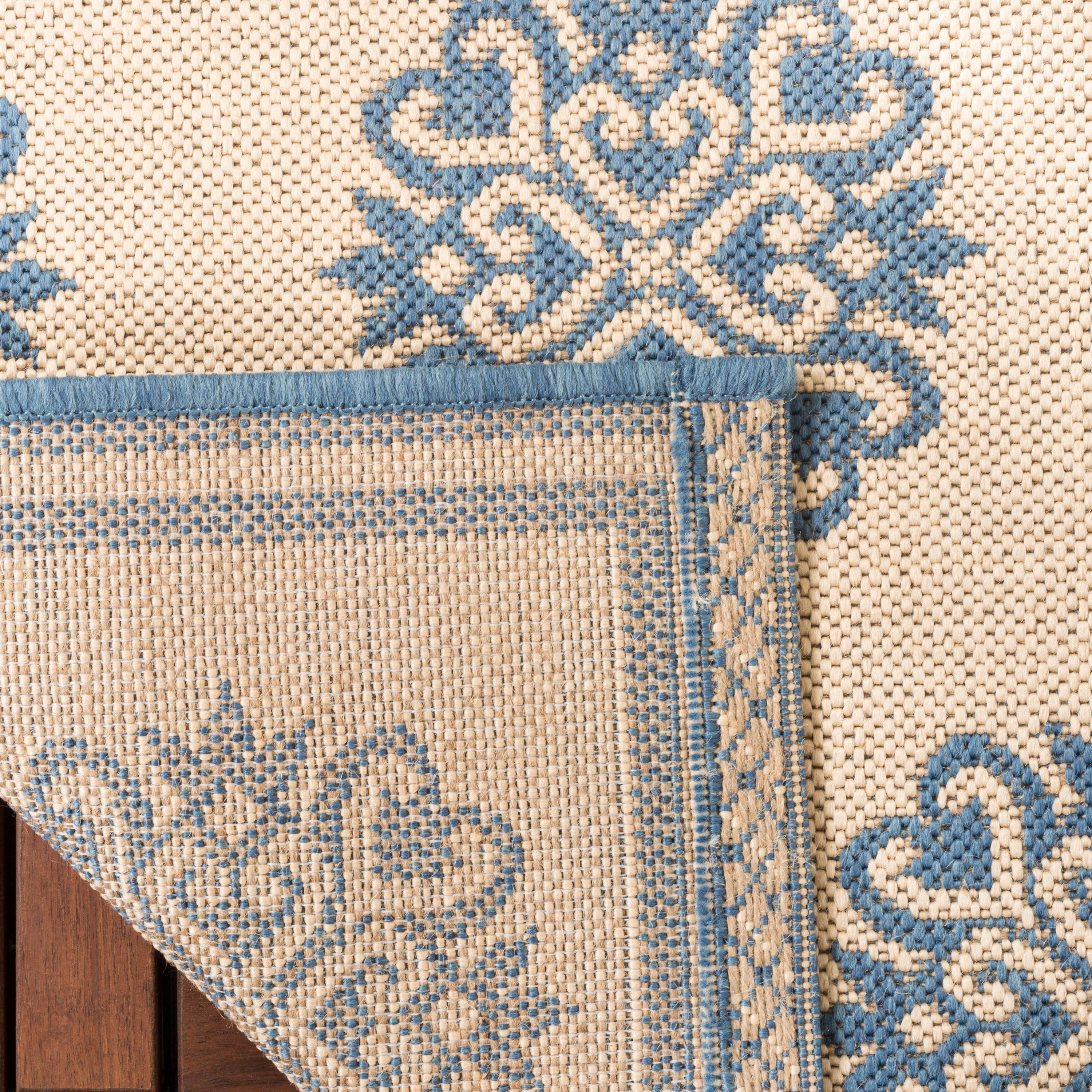 SAFAVIEH Beach House Callahan Geometric Indoor/Outdoor Area Rug Blue/Cream, 7'10" x 10'