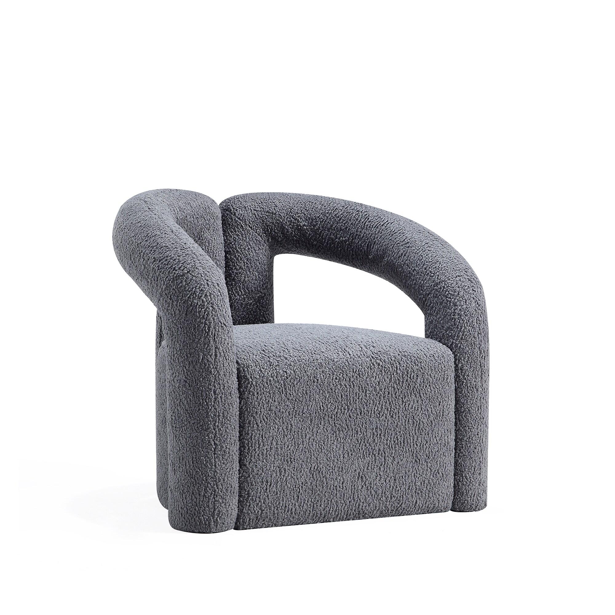 Manhattan Comfort Darian Modern Boucle Upholstered Accent Chair Gray: Pine Frame, Foam Cushion, No Assembly Required