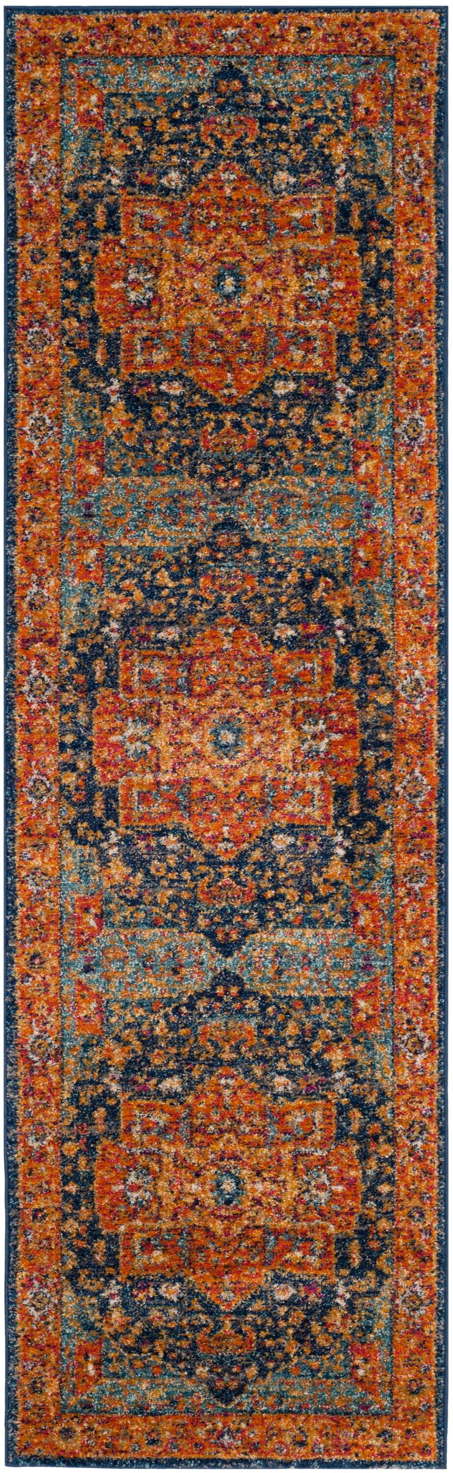 Evoke EVK275 Power Loomed Accent Rug Blue / Orange 2'-2" X 5' - Safavieh.