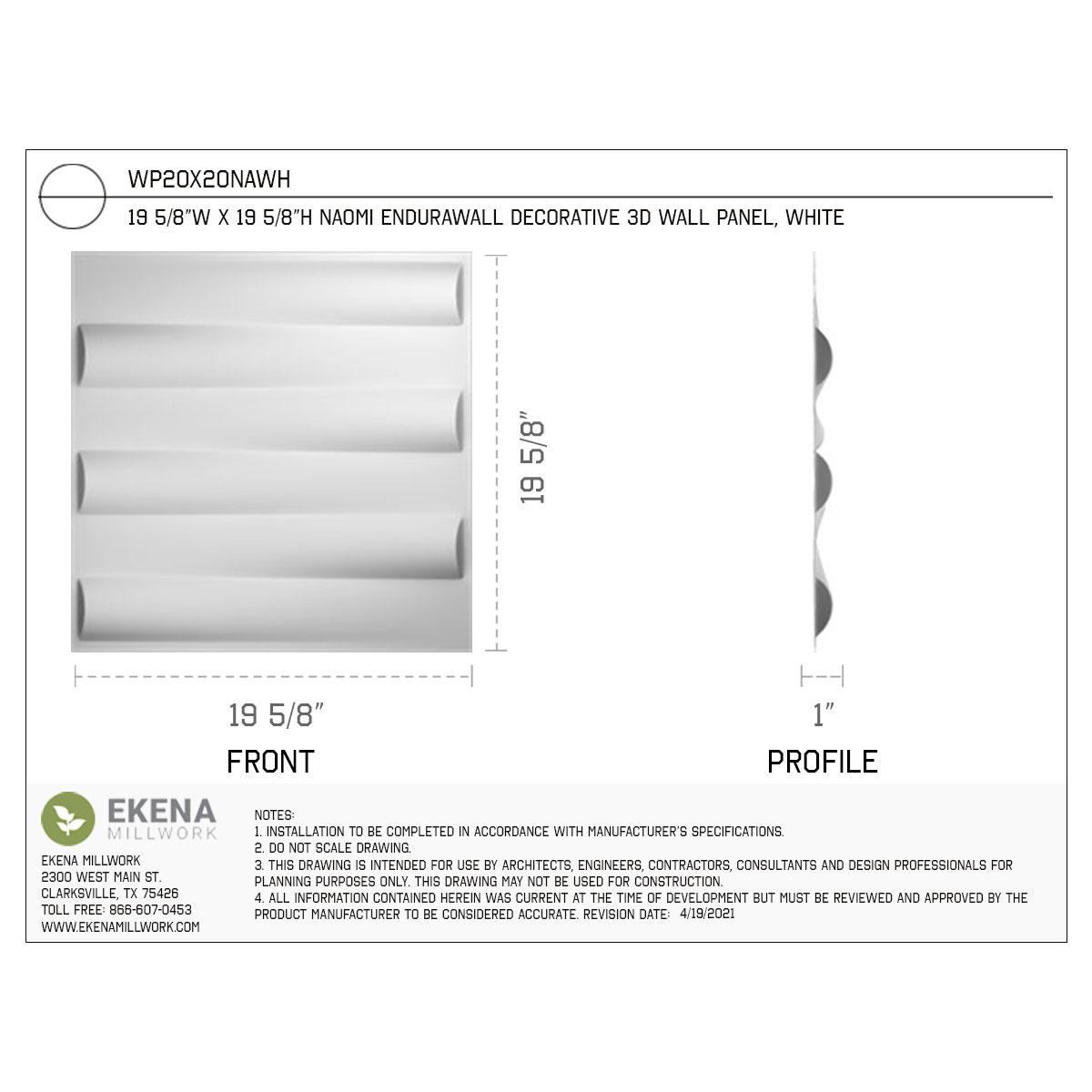 Ekena Millwork 19 5/8"W x 19 5/8"H Naomi EnduraWall Decorative 3D Wall Panel (Covers 2.67 Sq. Ft.)