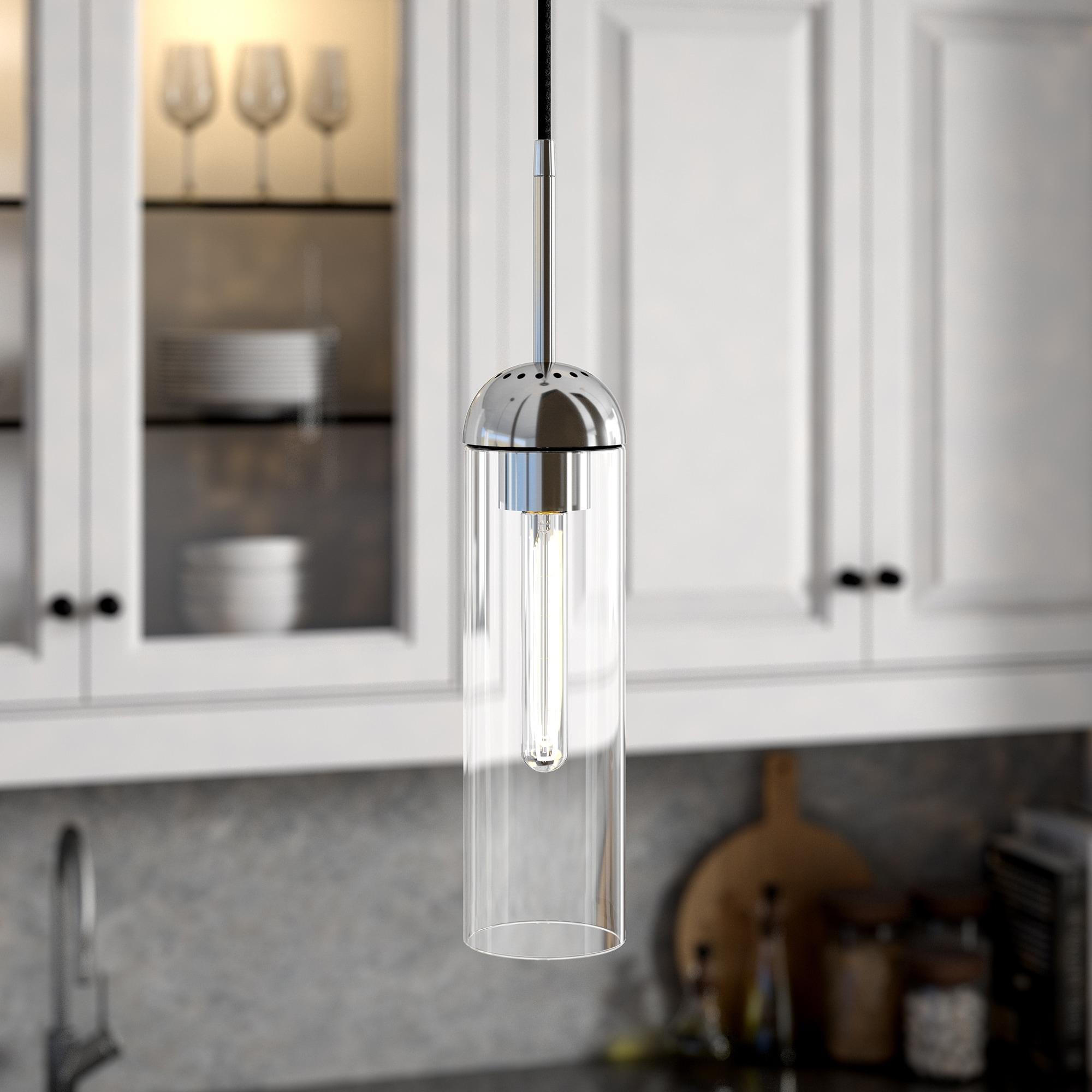 Evelyn&Zoe 3" Polished Nickel Metal/Glass Pendant