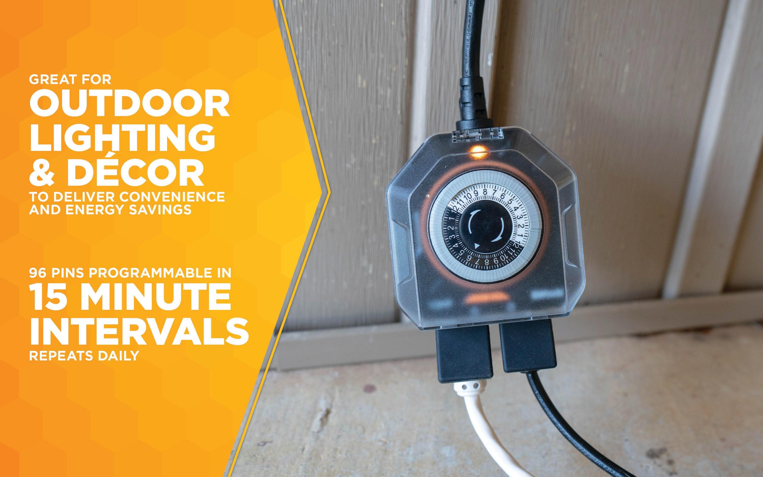 Woods 50123WD Black Outdoor 24-Hour Mechanical Timer with 2 Grounded Outlets