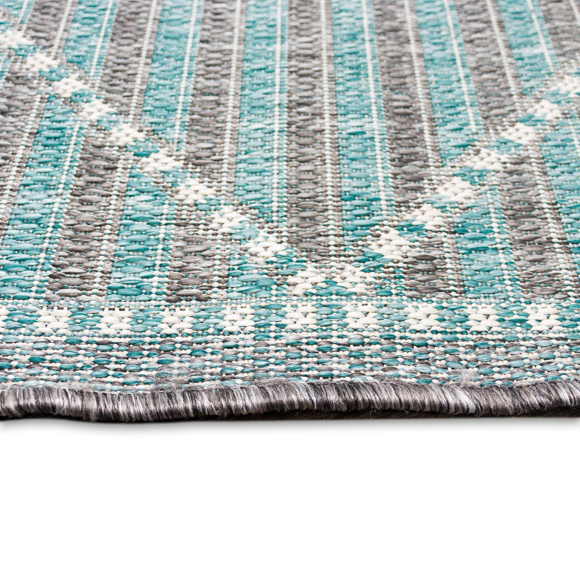 Liora Manne Malibu Checker Diamond Indoor/Outdoor Rug Aqua 7'10" Square