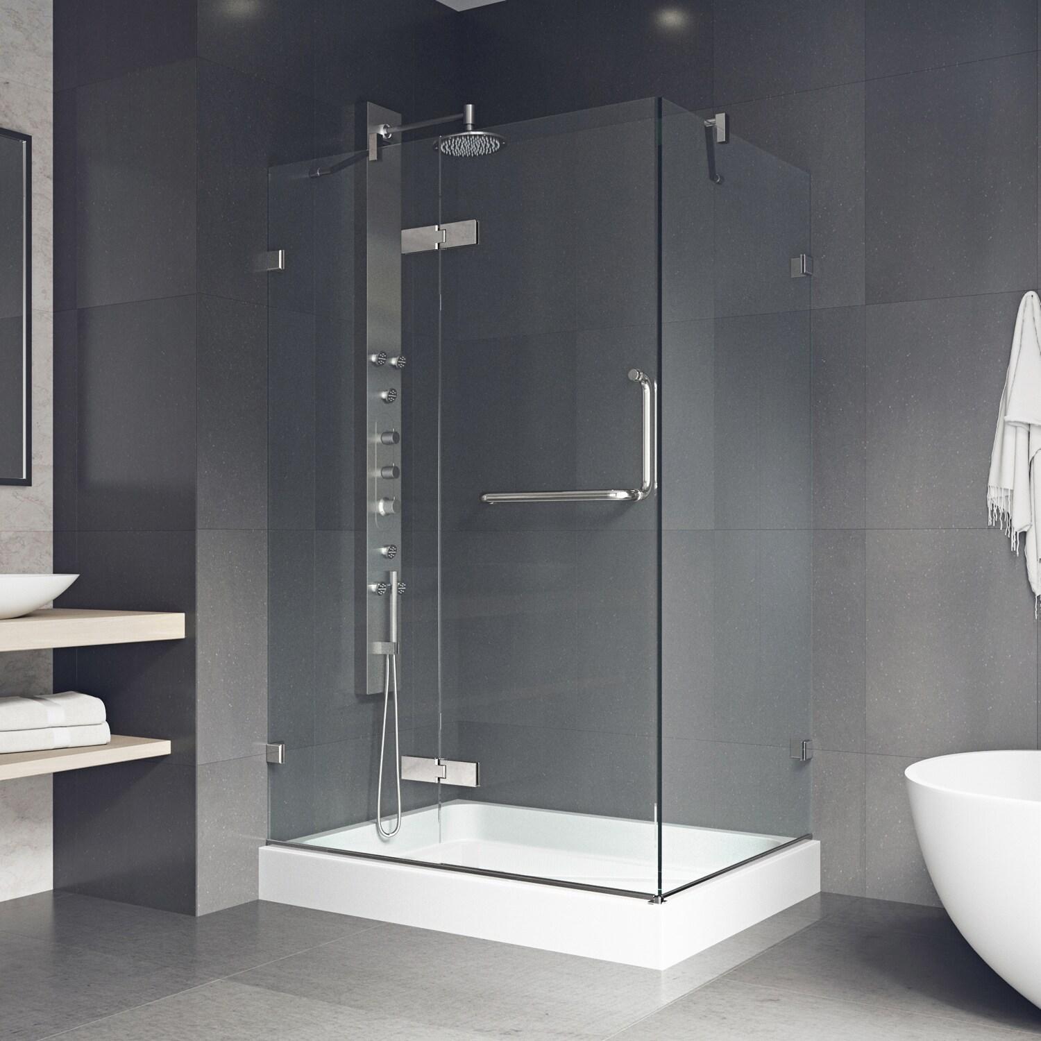 VIGO Monteray 48" W x 32" D x 79" H Hinged Frameless Shower Enclosure with 3/8 Clear Glass & Base VG6011BNCL48WL