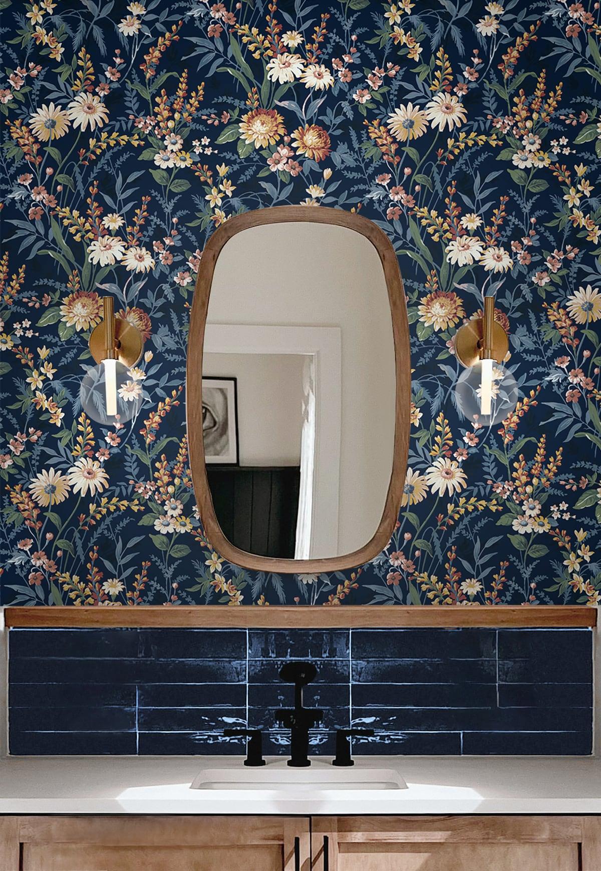 NextWall  Vintage Floral Peel and Stick Wallpaper 20.5 in. W x 18 ft. L - Navy Blue