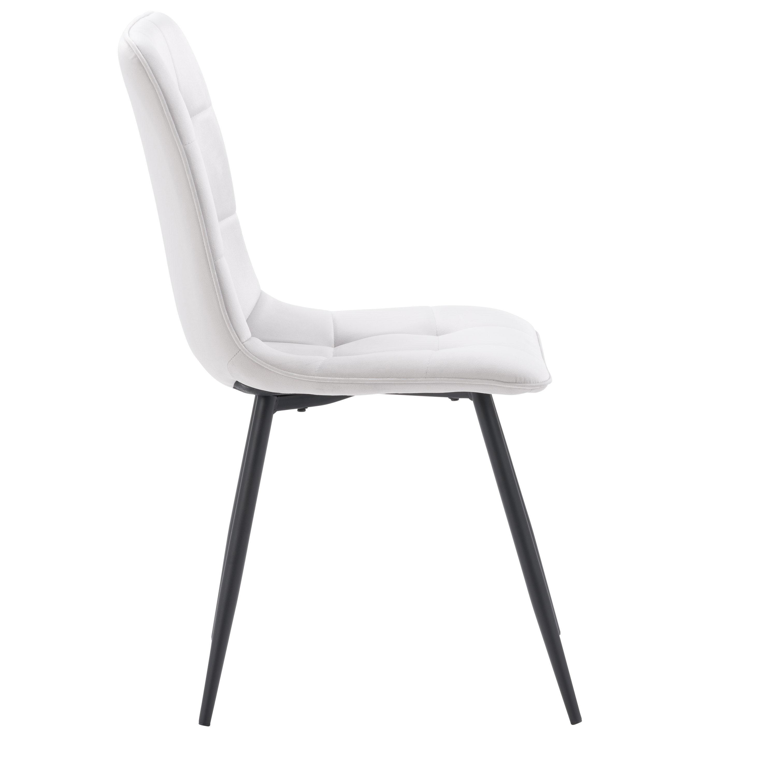 Nash Velvet Side Chair with Black Legs Light Gray - CorLiving: Upholstered Tufted, Tapered Metal Frame