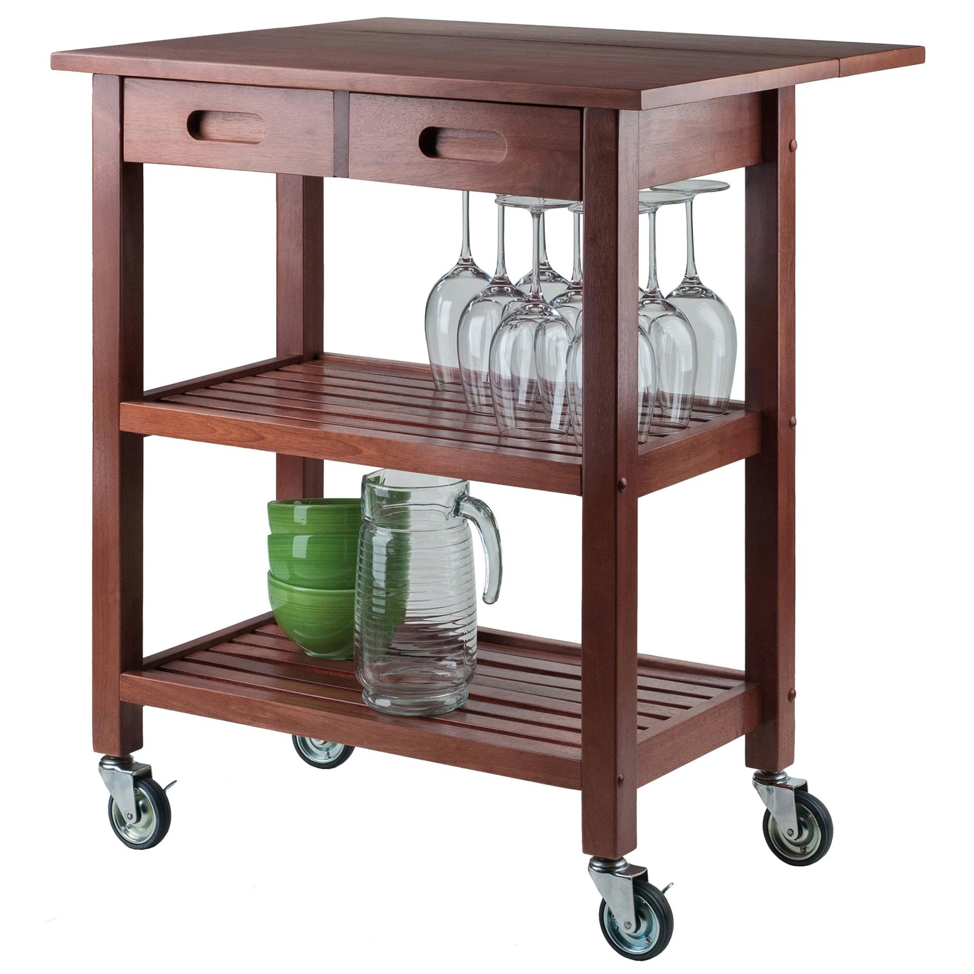 Jonathan Kitchen Cart Walnut - Winsome: Rolling Island with Storage, Wood Composite Surface