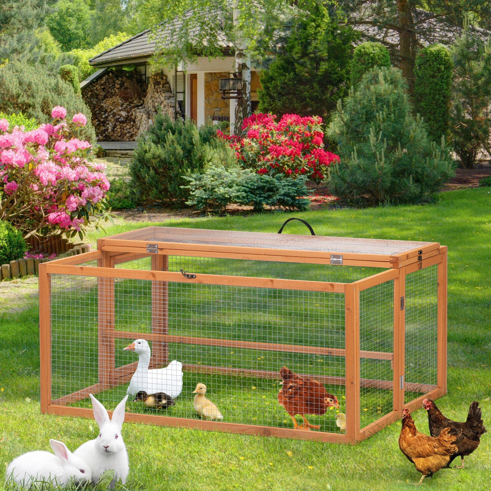 Coziwow Folding Chicken Coop, Wooden Rabbit Hutch for Small Animals with Roosting Bar, Orange