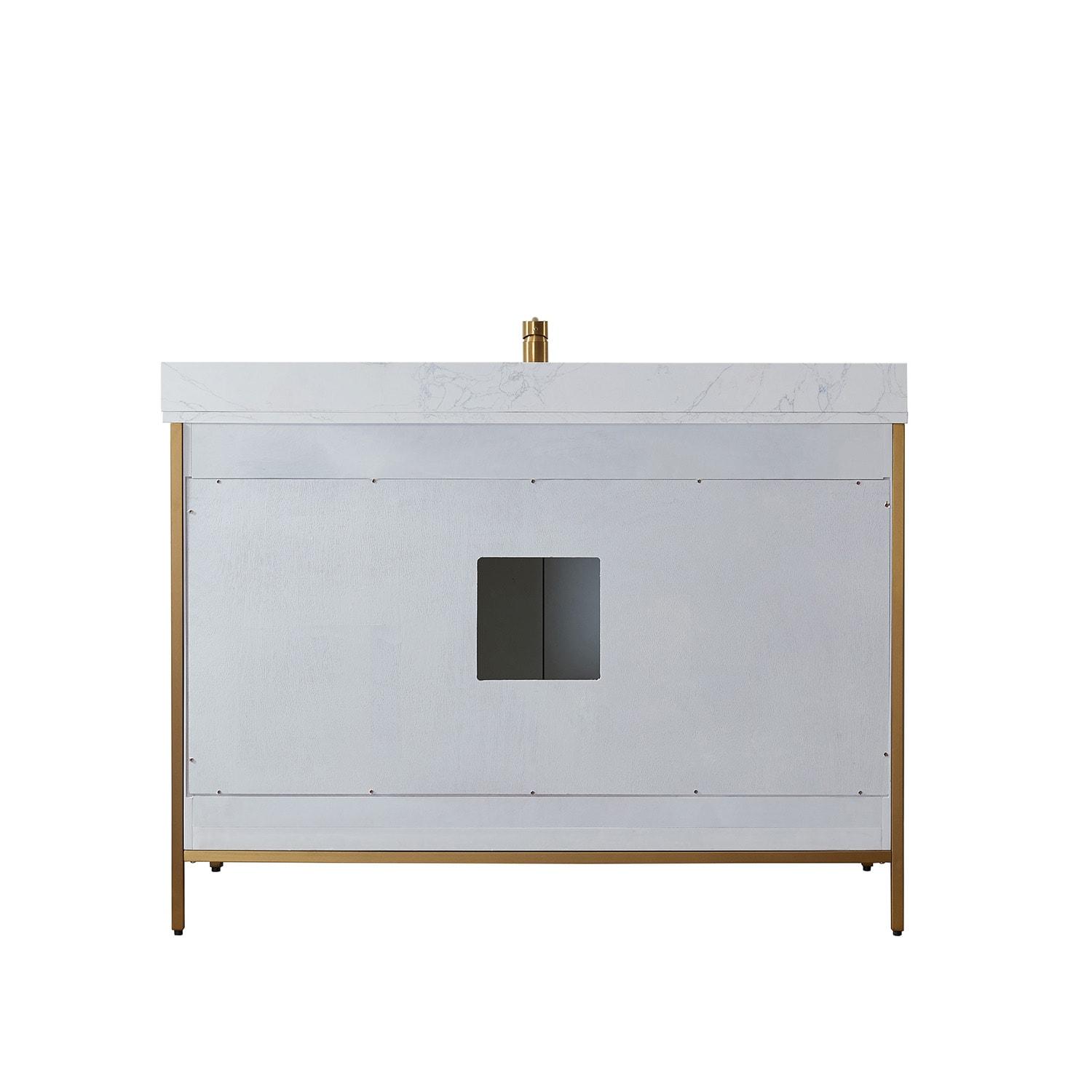 Vinnova Granada 48" White Faux Stone Top Single Vanity in White No Mirror