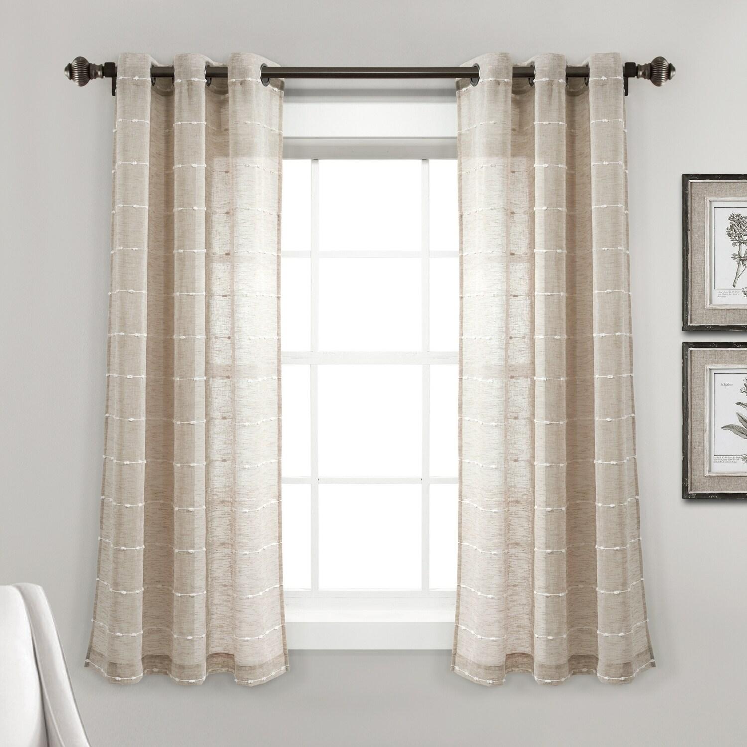 Set of 2 (63"x38") Farmhouse Textured Grommet Sheer Window Curtain Panels Tan - Lush Décor: Light Filtering, OEKO-TEX Certified