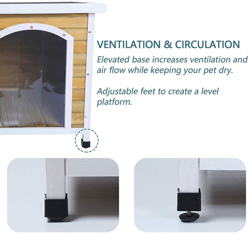 Petsfit Wooden Dog House for Medium to Large Dogs, Yellow and White, large/45.6" x 30.9" x 32.1"