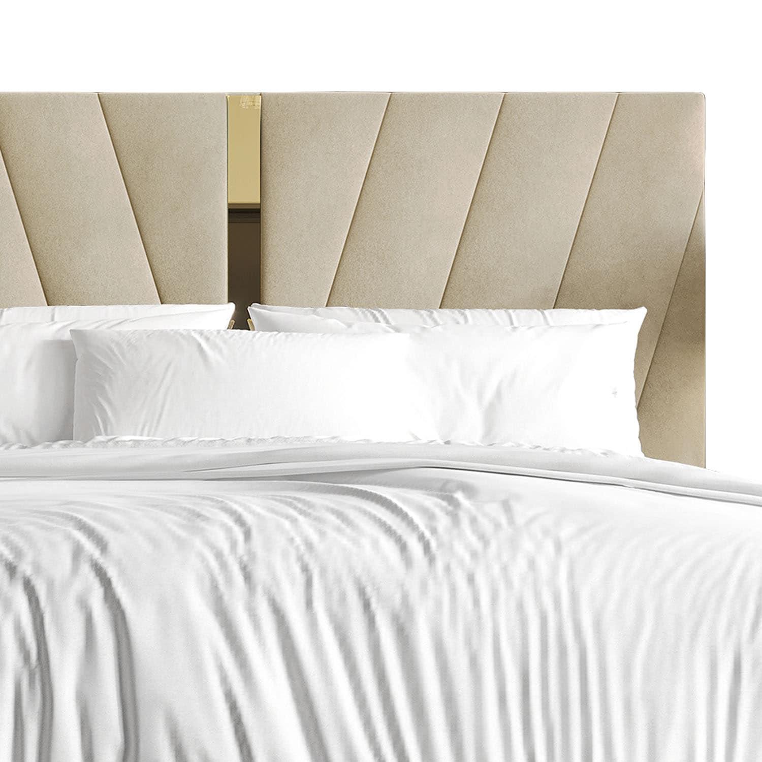 Castle Place Contemporary Velvet Full Upholstered Bed with 2 Nightstand and Bench, Champagne