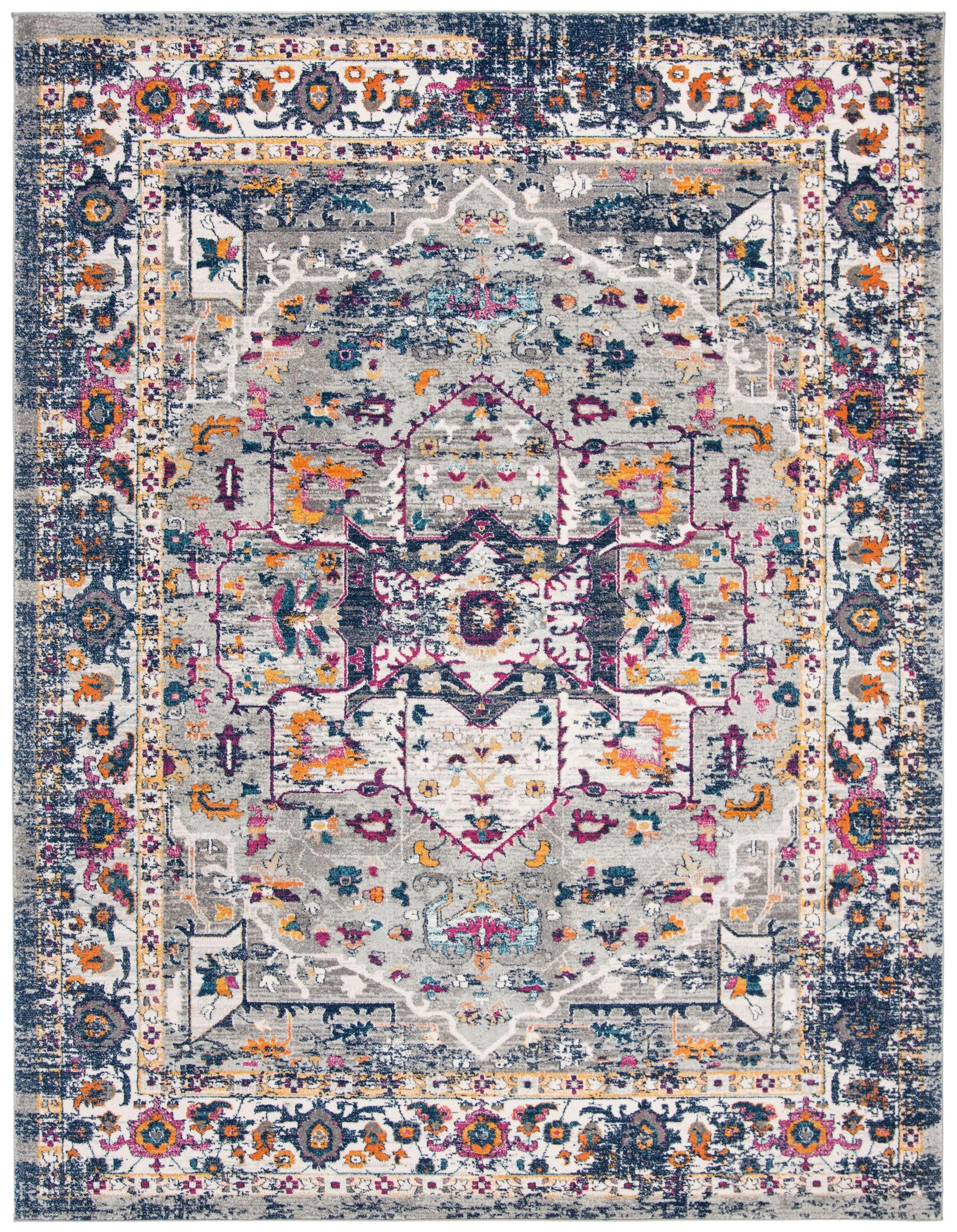 Evoke EVK275 Power Loomed Area Rug - Grey/Navy - 8'x10' - Safavieh.