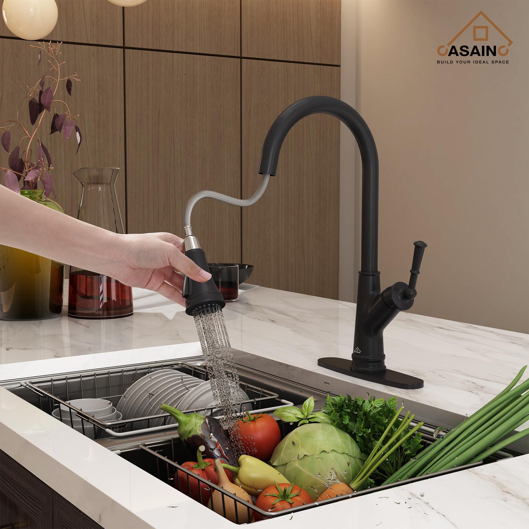 CASAINC 1.8 GPM Single-Handle Pull-Down Kitchen Faucet Single Hole Faucet