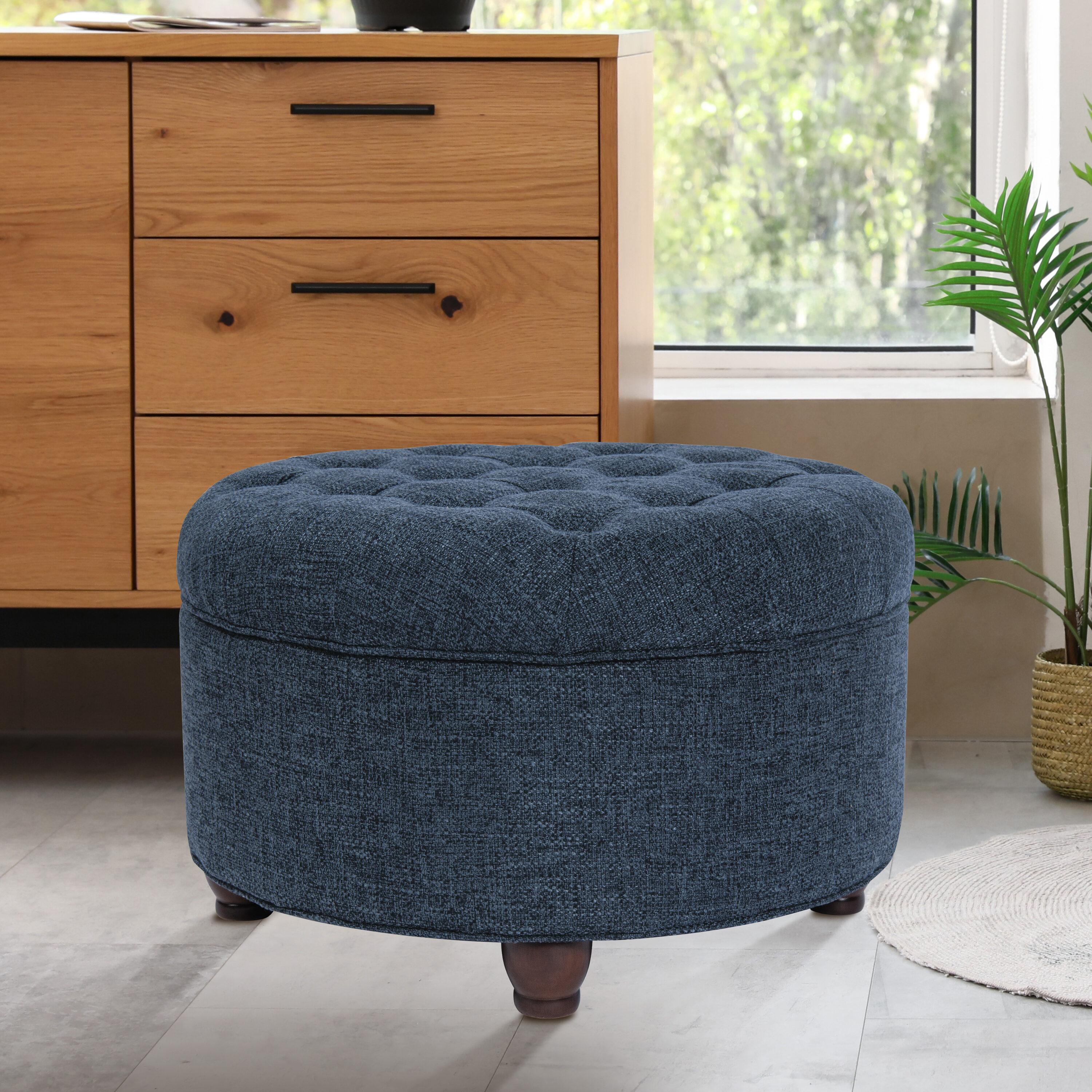 Large Tufted Round Storage Ottoman Navy - HomePop