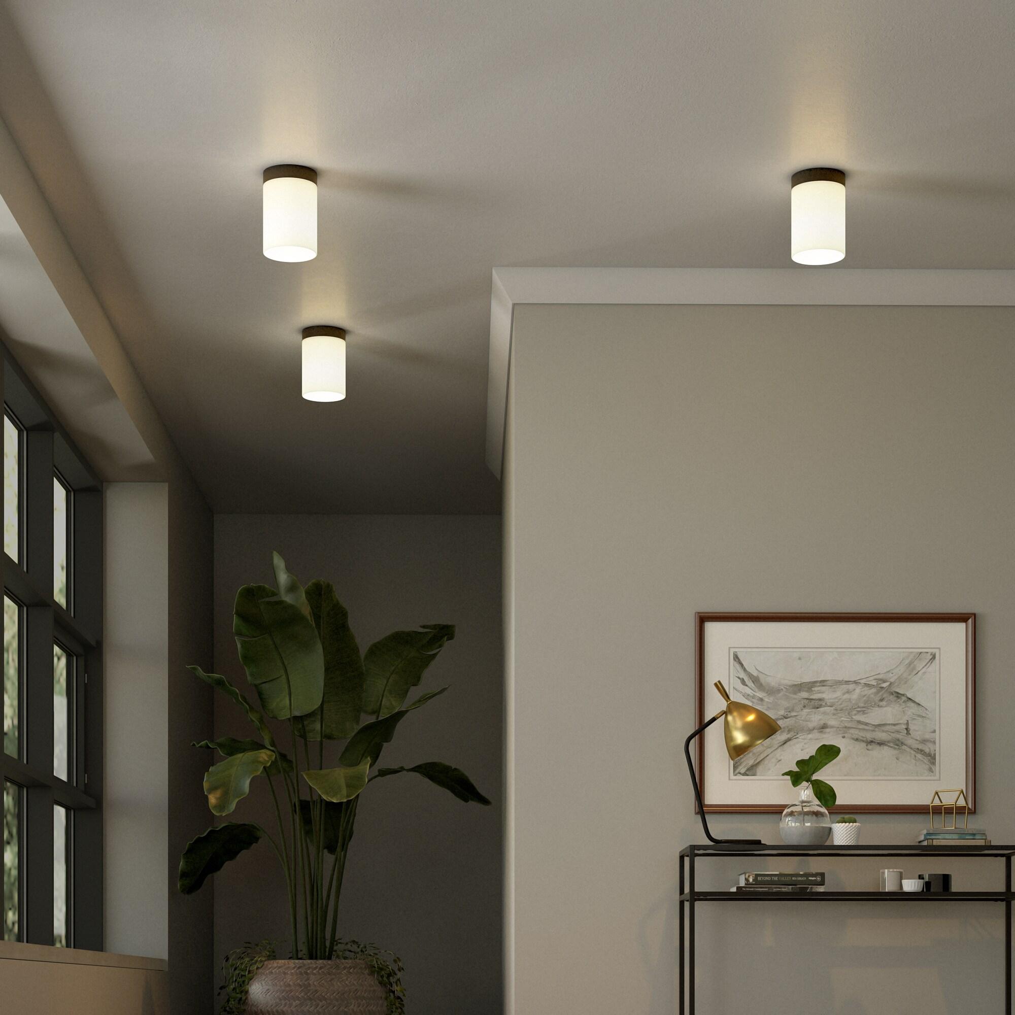 Evelyn&Zoe 6" Blackened Bronze Metal/Fabric Semi Flush Mount