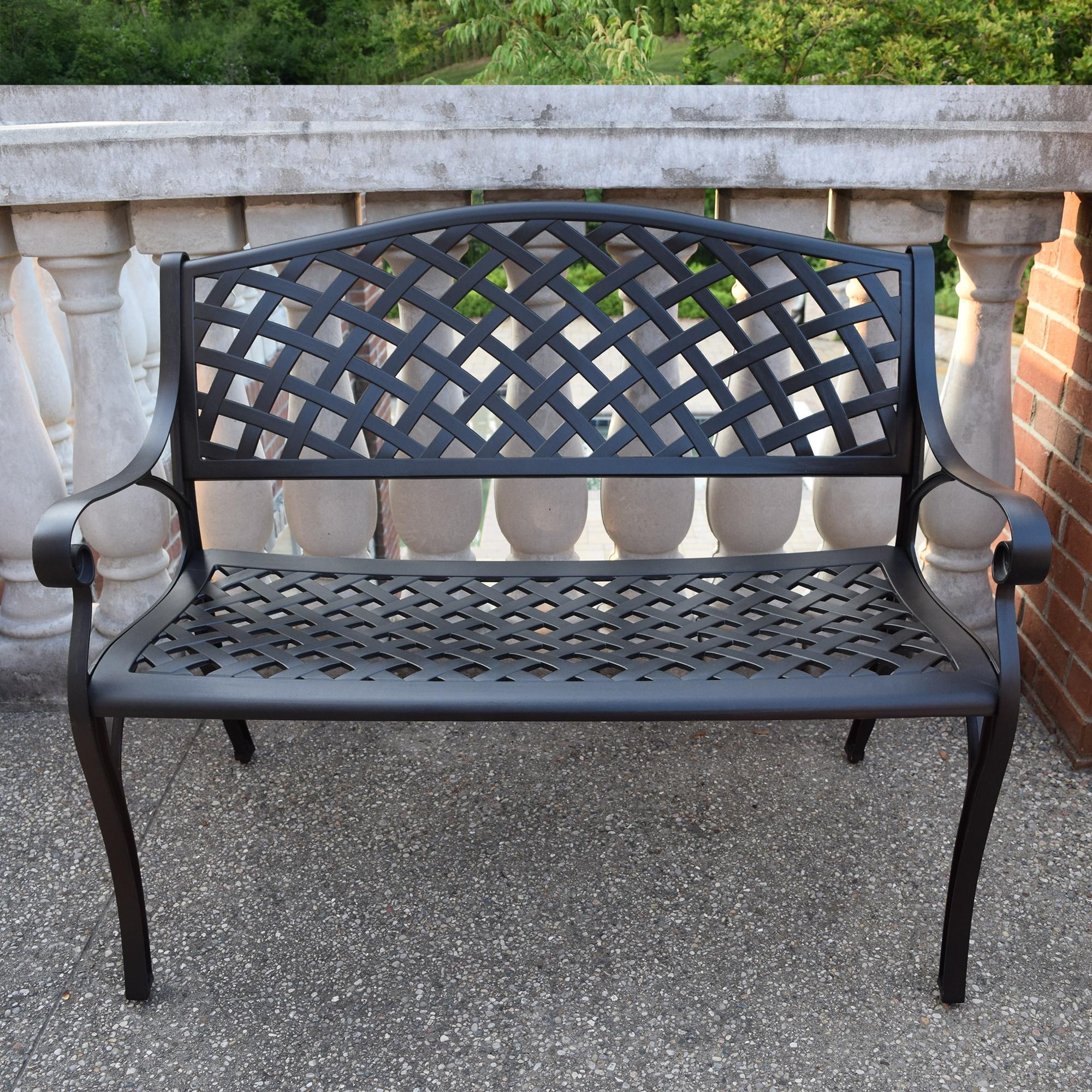 Modern Aluminum Patio Bench - Black - Oakland Living: Weather-Resistant, UV-Protected, Mold-Resistant