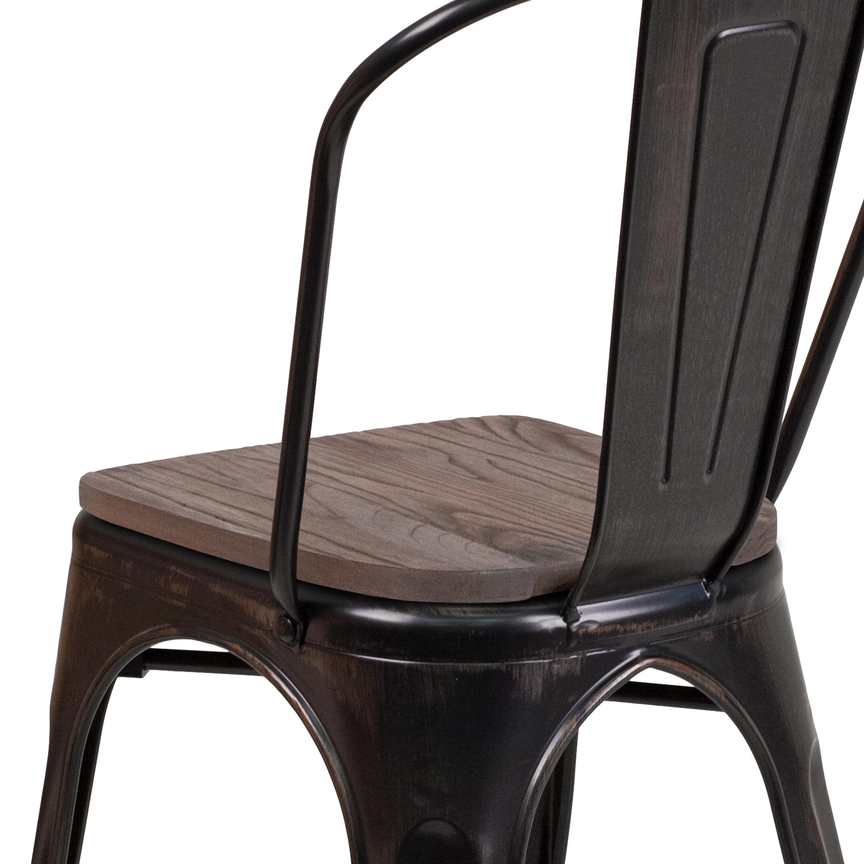 Flash Furniture Black-Antique Gold Metal Stackable Chair with Wood Seat