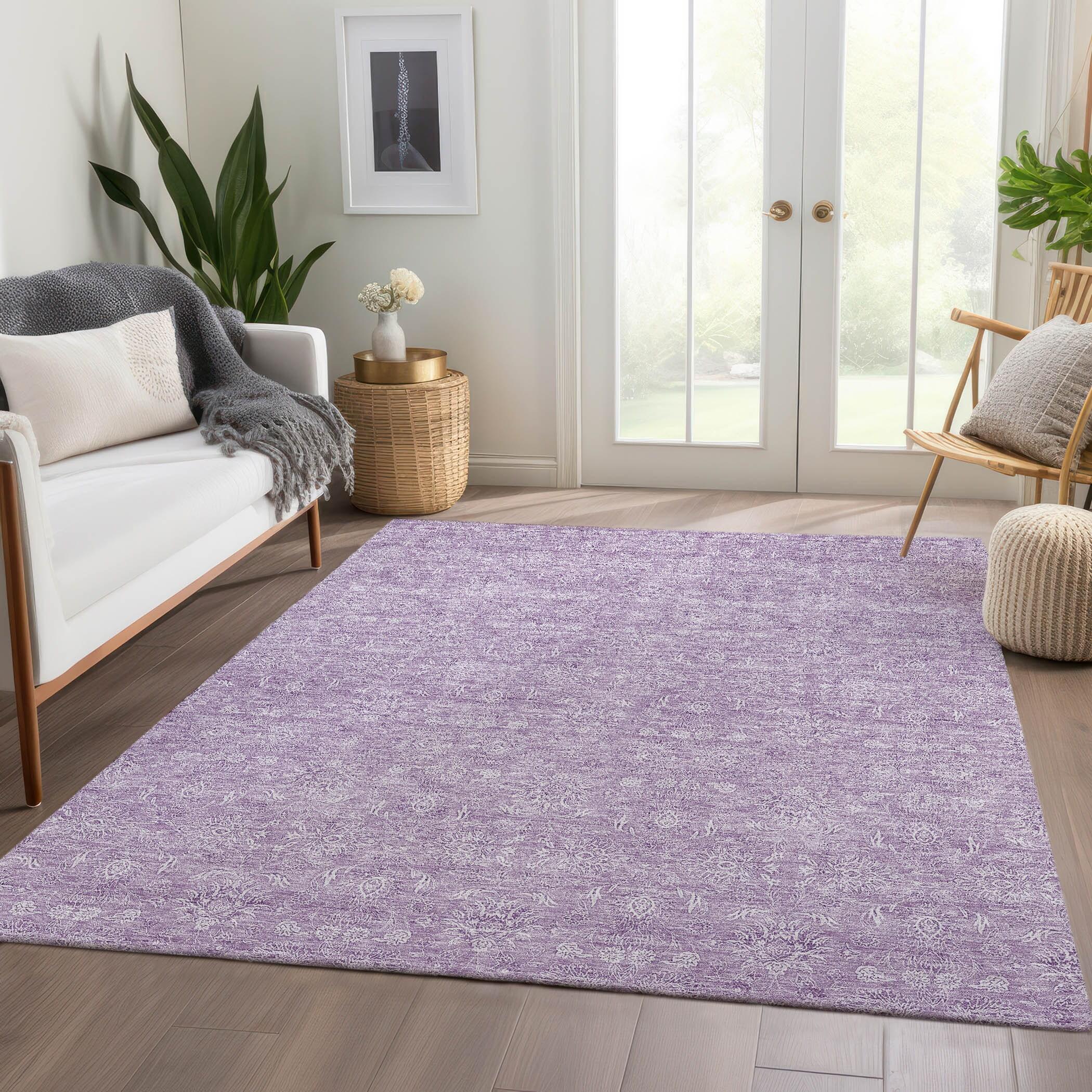 Lavender Synthetic Flat Woven Round Washable Area Rug