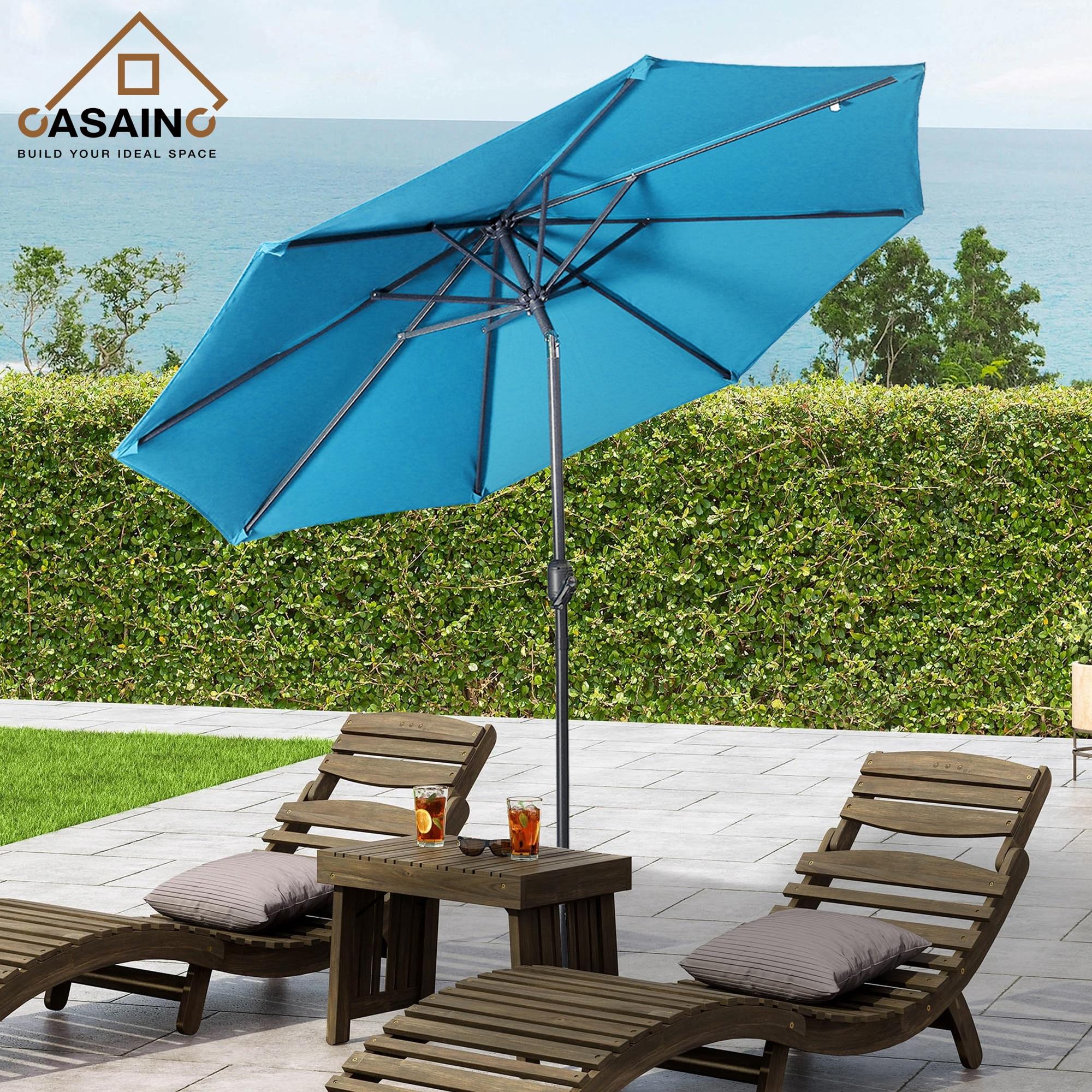 Pure Garden 9FT Outdoor Vented Patio Umbrella with Easy Crank (Blue)
