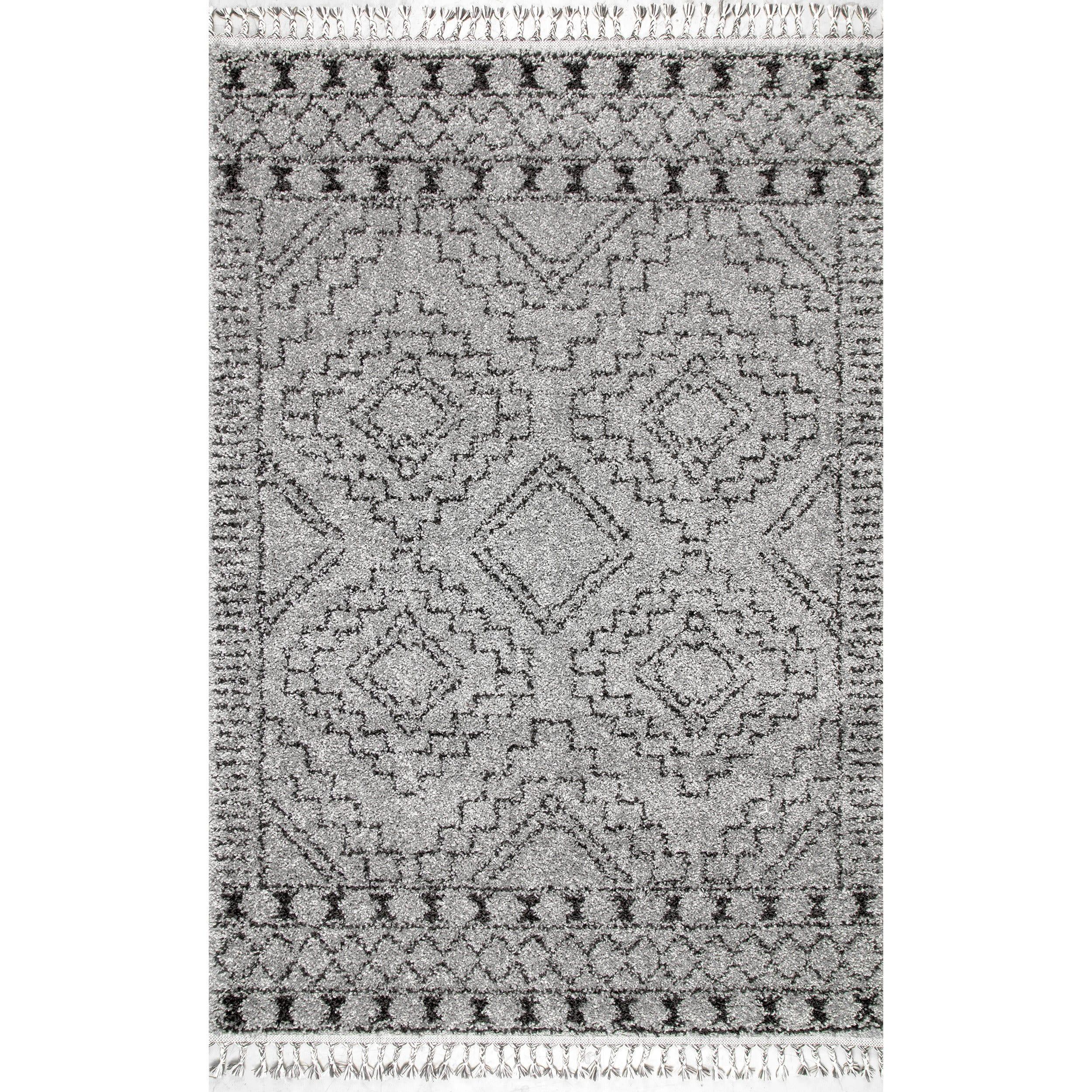 nuLOOM Vasiliki Moroccan Shag Tasseled Area Rug, 7' 10" x 10', Gray
