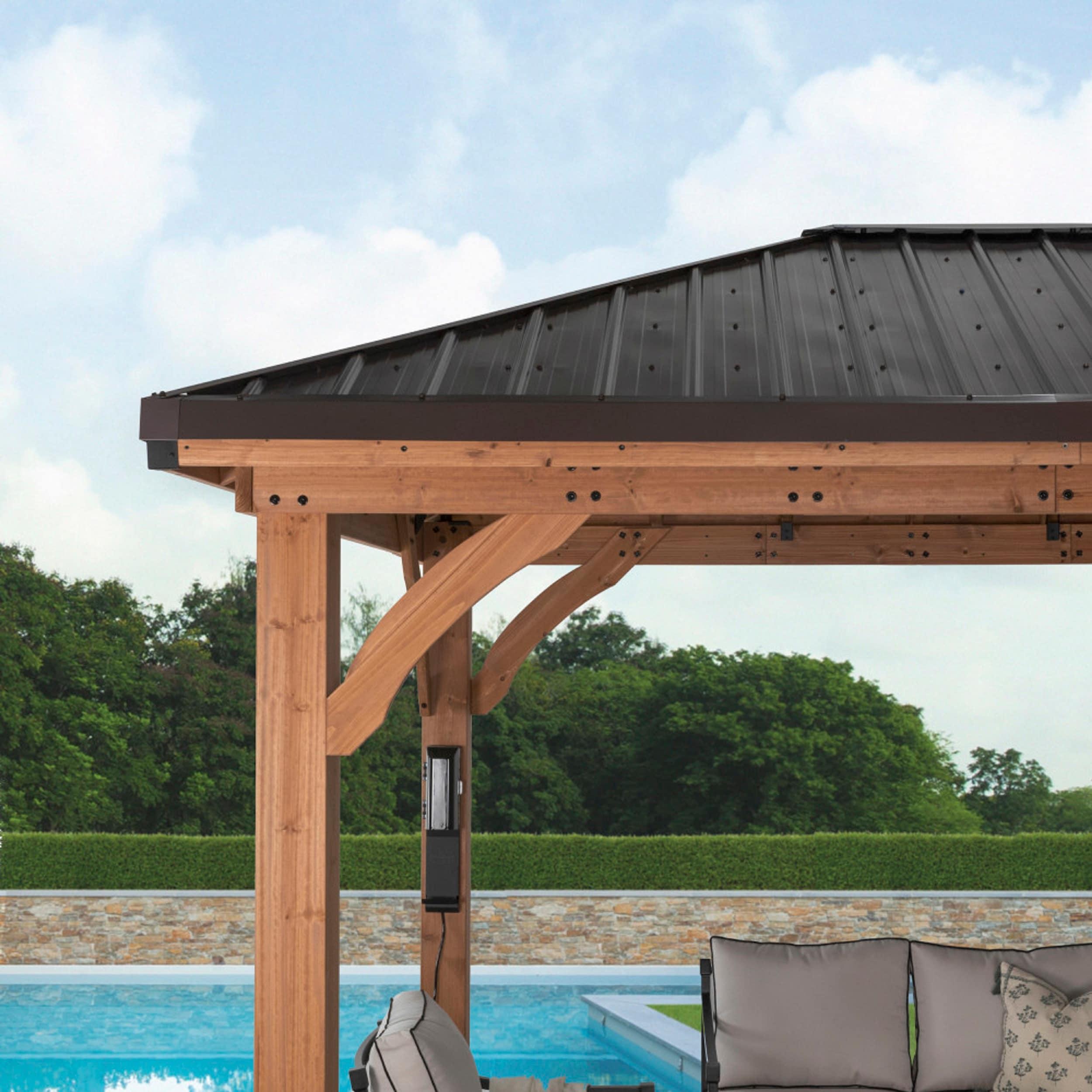 Backyard Discovery Barrington 10' x 10' Cedar Wood Gazebo, Galvanized Steel Roof, PowerPort