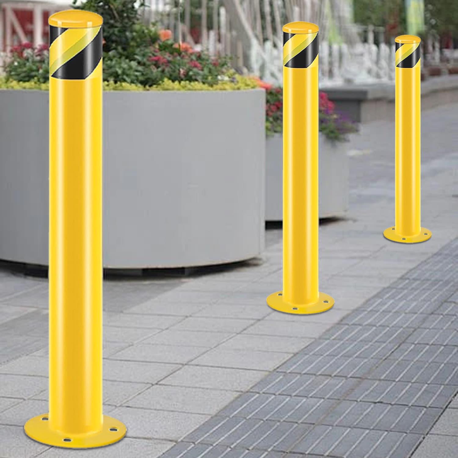 Safety Bollard Post, Steel Bollards,Parking Bollard, Yellow Powder Coated Safety Parking Barrier Post, for Traffic Sensitive Areas (2, 36"H*4.5"D)