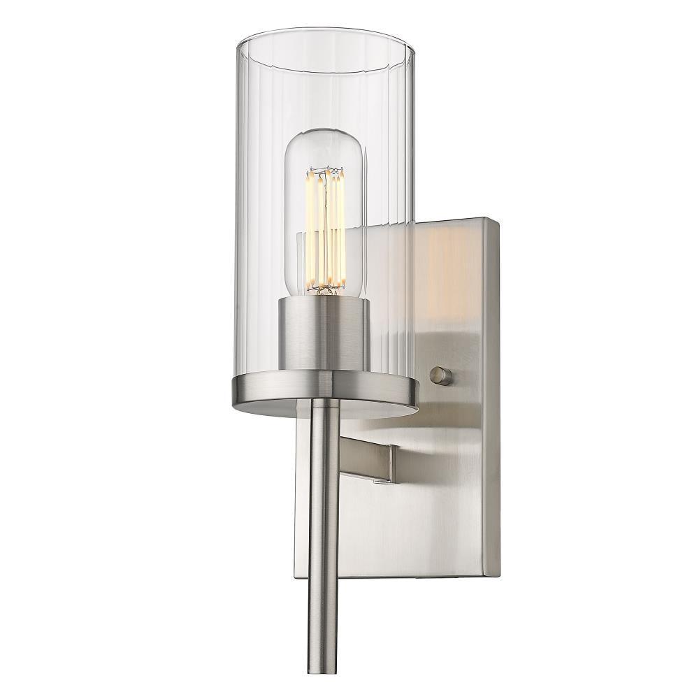 Golden Lighting Winslett 1-Light Wall Sconce in Pewter with Ribbed Clear Glass