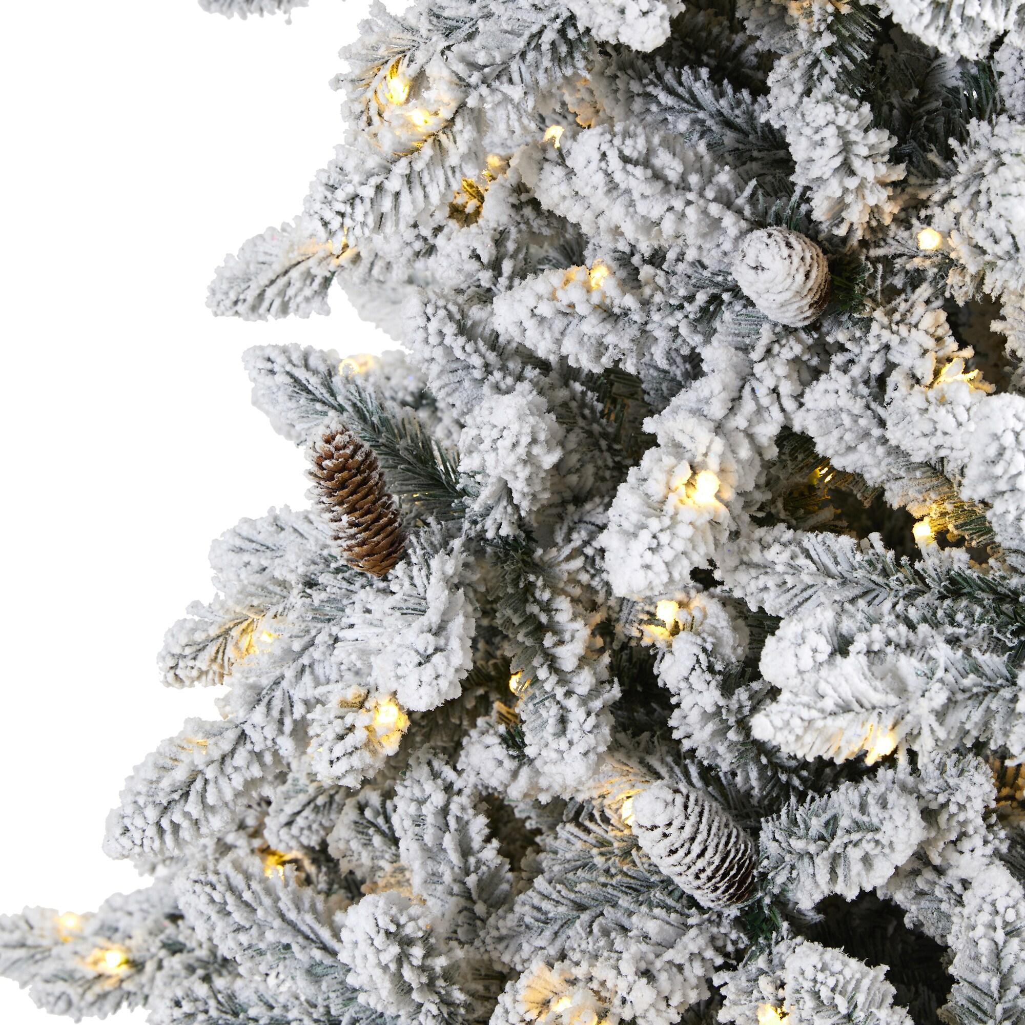 Nearly Natural 9' Flocked Fir Artificial Christmas Tree Prelit with 650 Clear Warm LED Lights