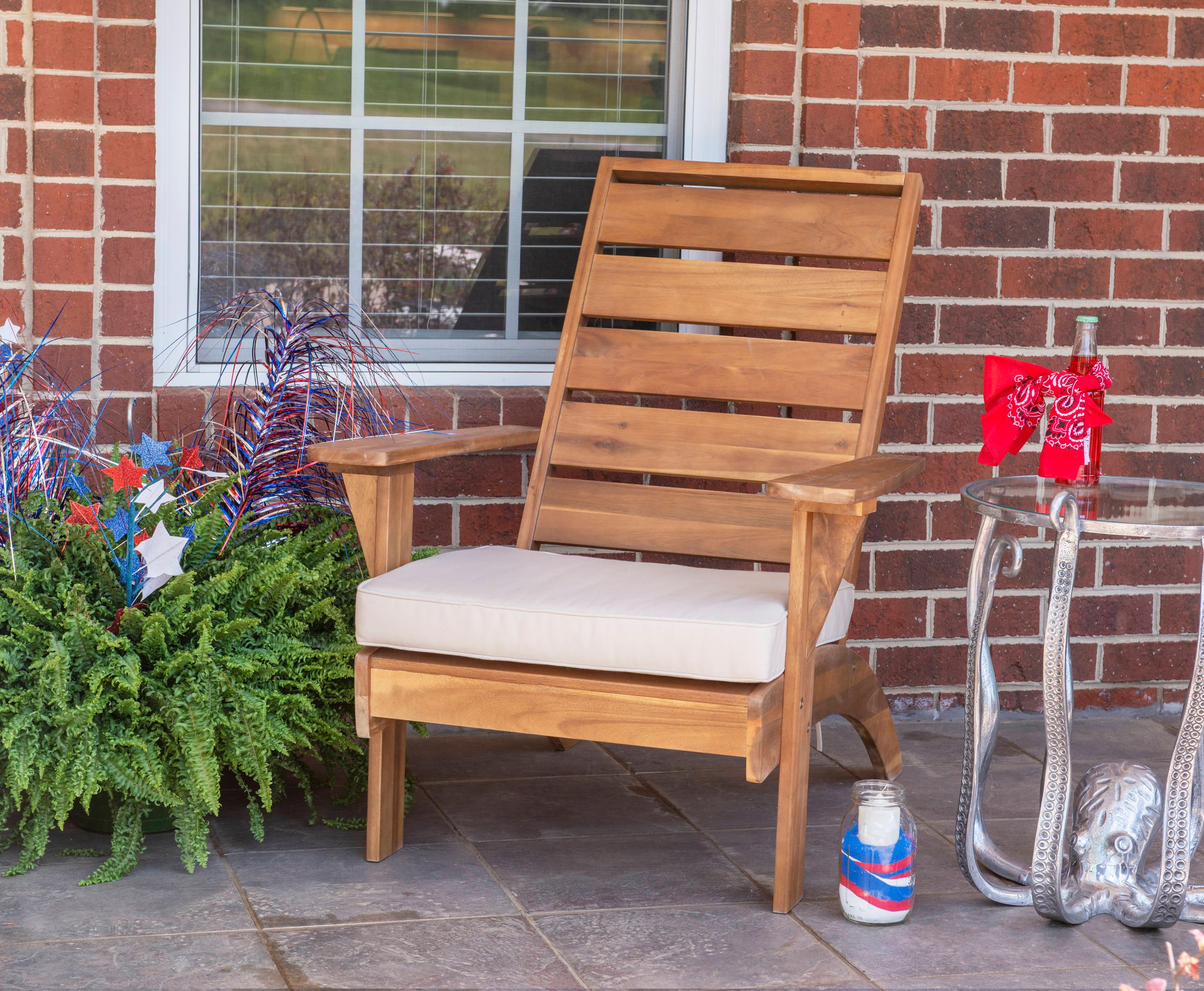 Rockport Outdoor Acacia Wood Chair with Cushion Brown - Linon: Porch Seating, Polyester Fabric, Foam Fill