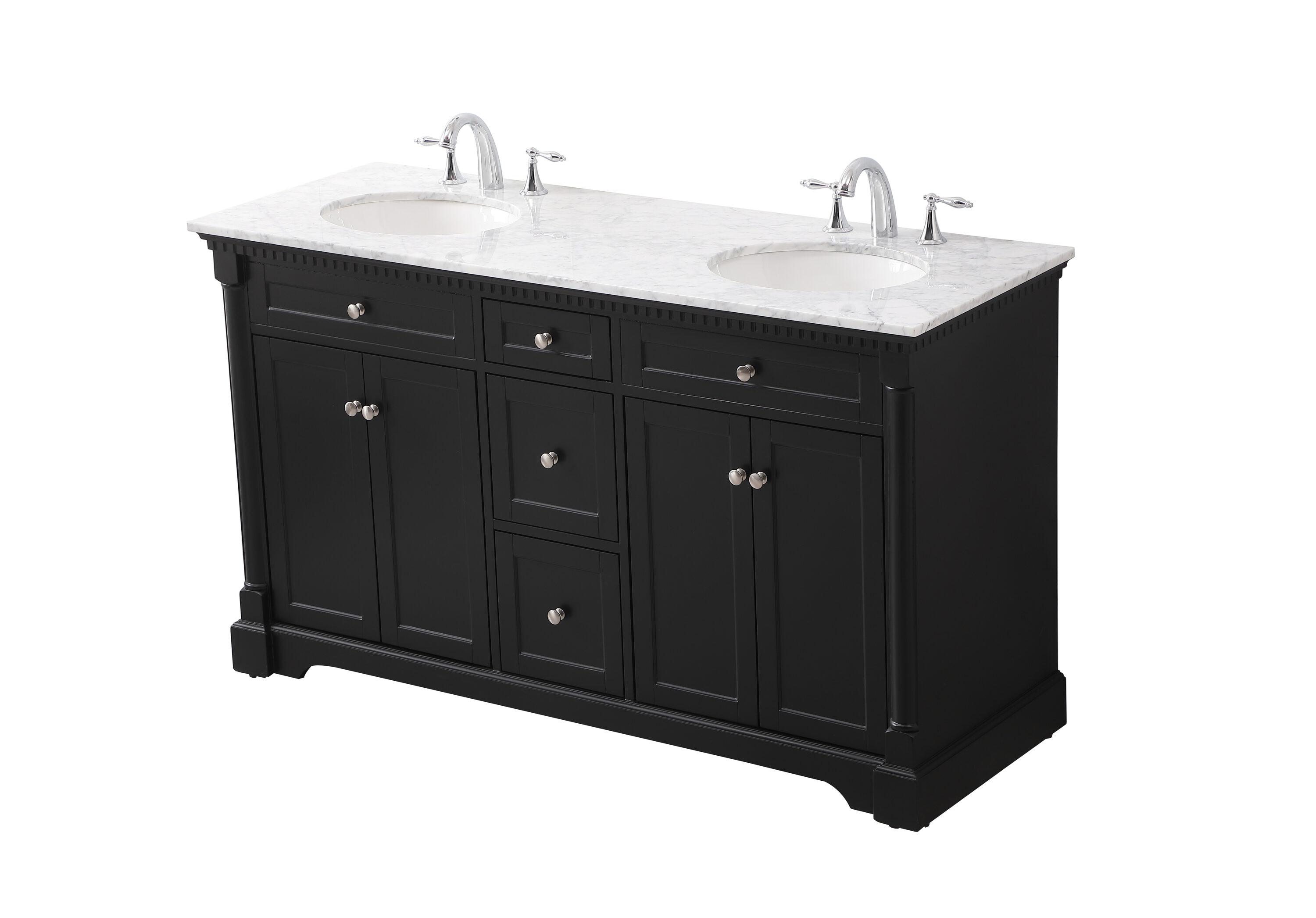 Elegant Decor Clarence 60" Solid Wood Metal Double Bathroom Vanity Set in Black