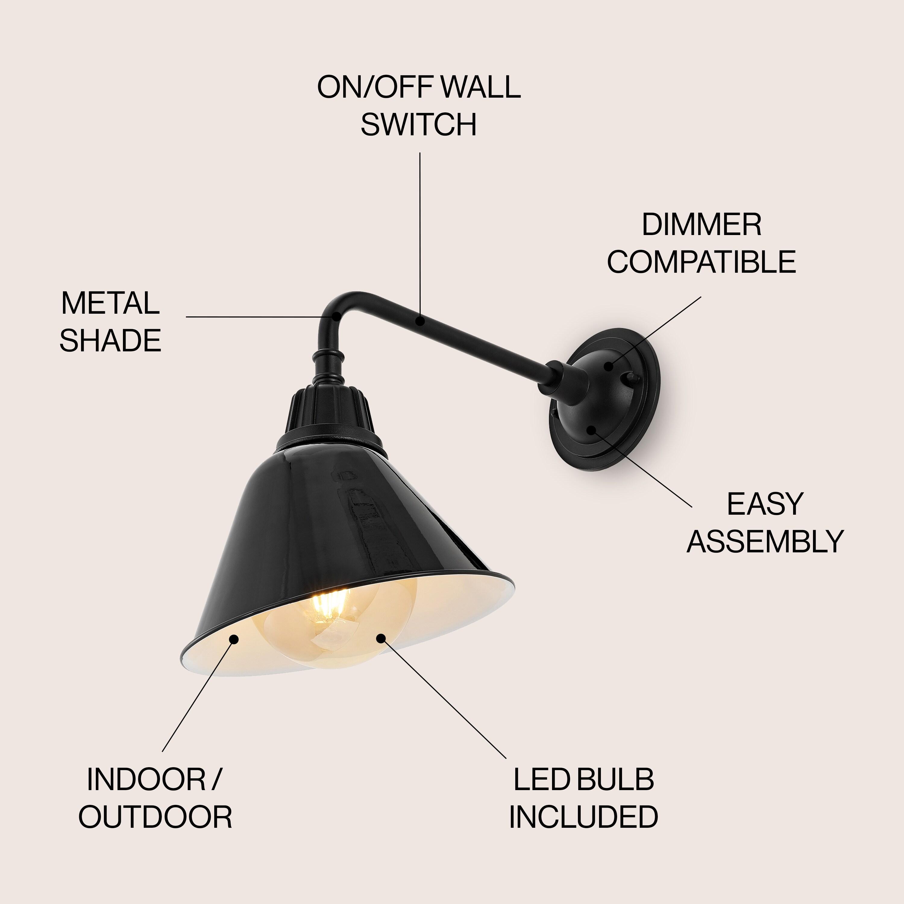 Croydon 9.63" 1-Light Farmhouse Industrial Indoor/Outdoor Iron LED Gooseneck Arm Outdoor Sconce, Black