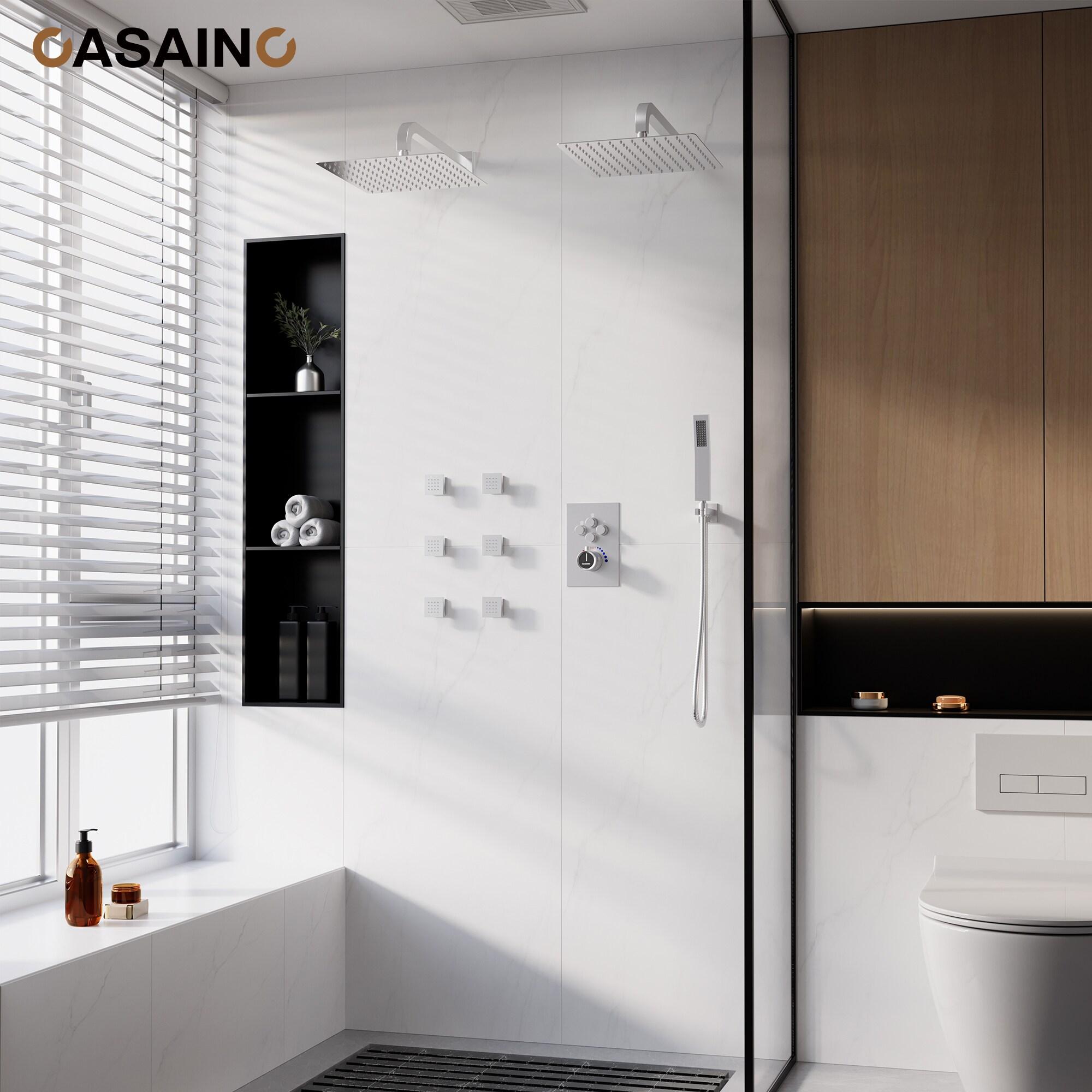 CASAINC CS6228-12CH Dual Shower Head Thermostatic Rainfall Shower System with Rough in-Valve and Shower Body Spray