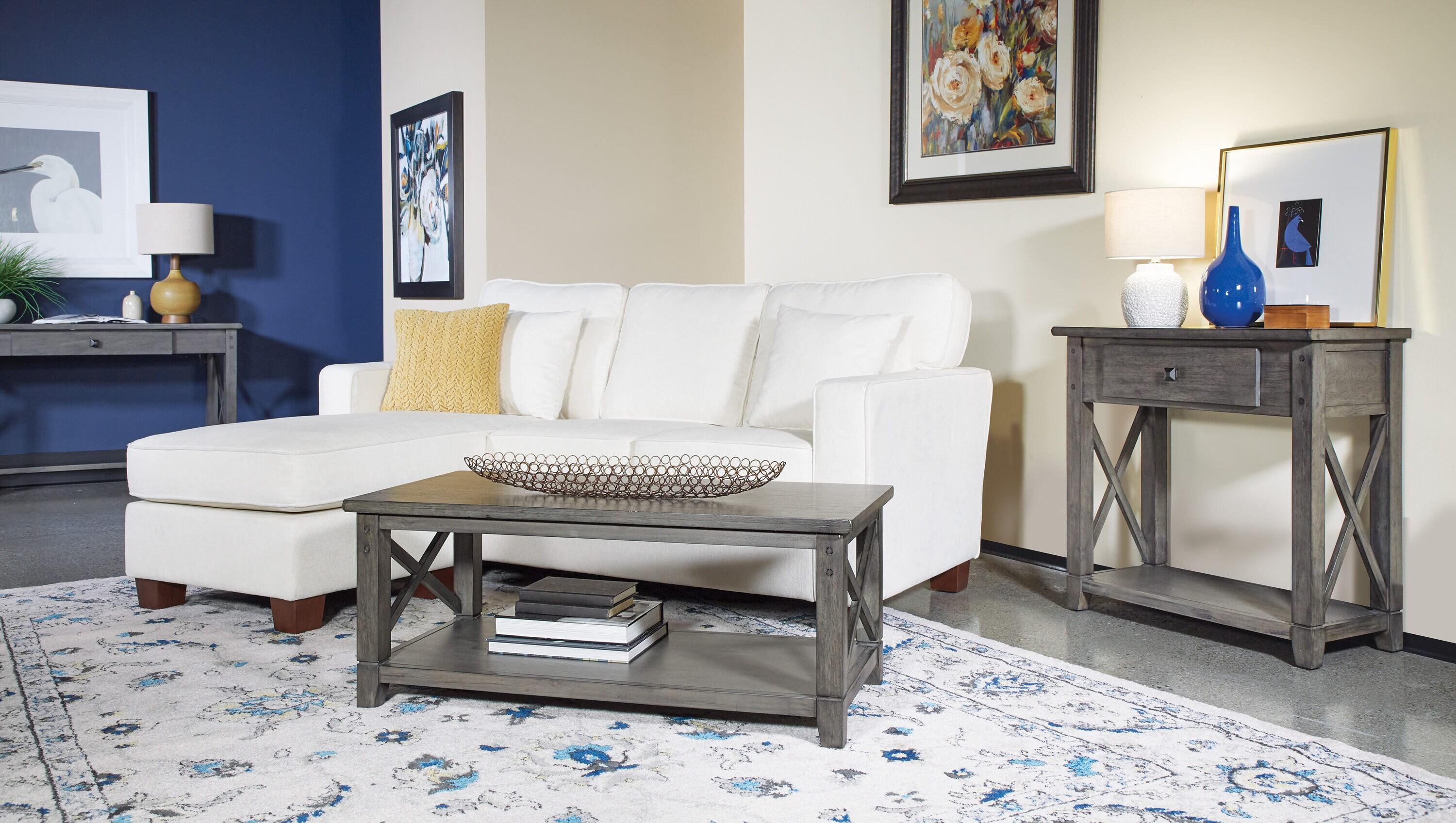 OSP Home Furnishings Russell Sectional with 2 Pillows Off White: Transitional Style, Polyester Upholstery, Wood Frame