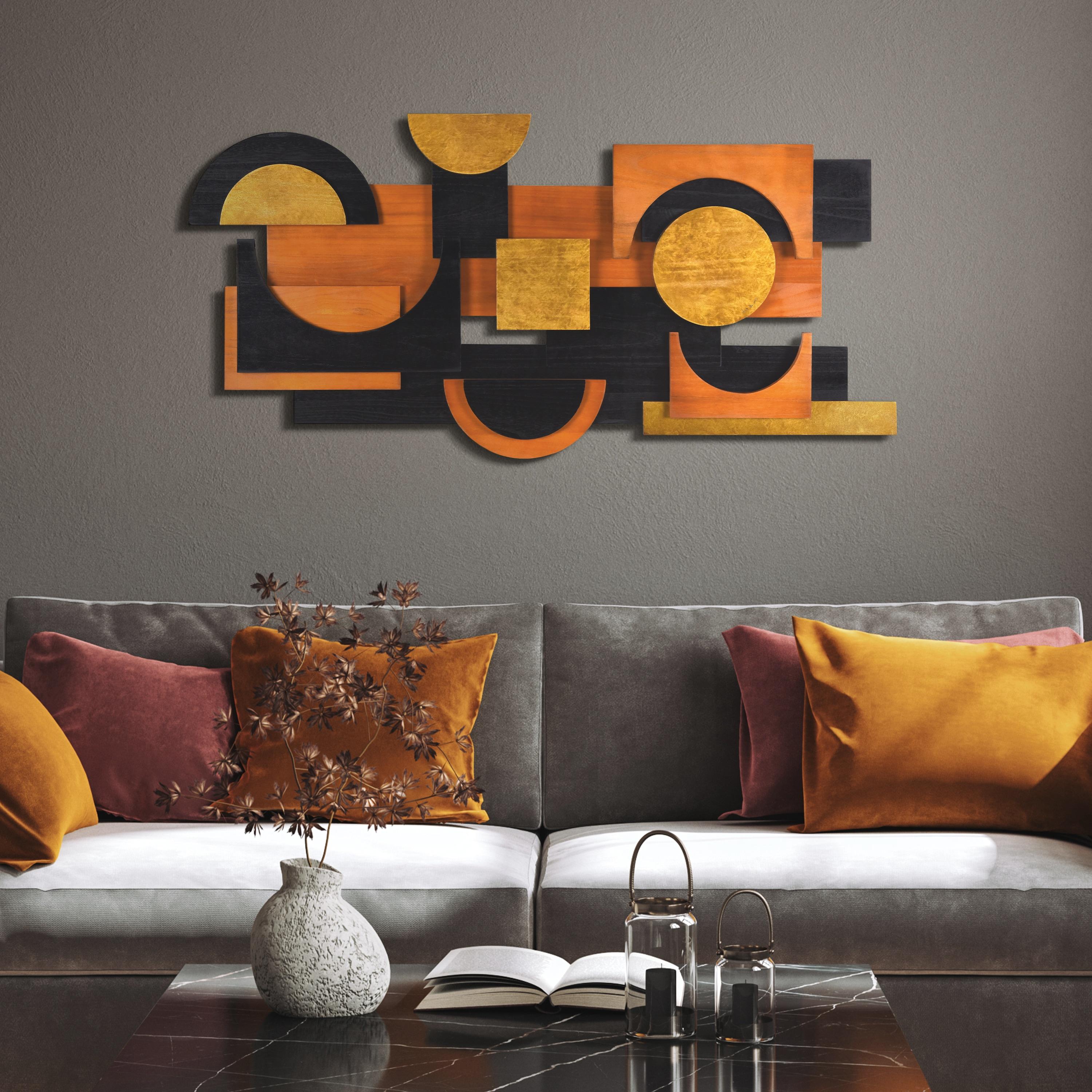 'Amber Embraces II' Hand Made & Hand Finished Dimensional Solid Paulownia Wood Abstracts Wall Art