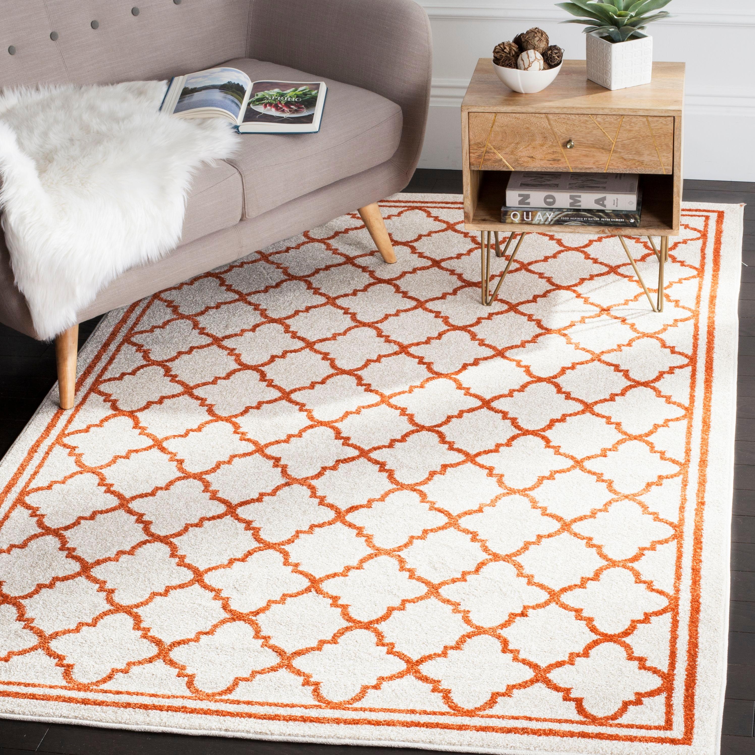 Amherst AMT422 Power Loomed Indoor Area Rug - Beige/Orange - 7'x7' - Safavieh