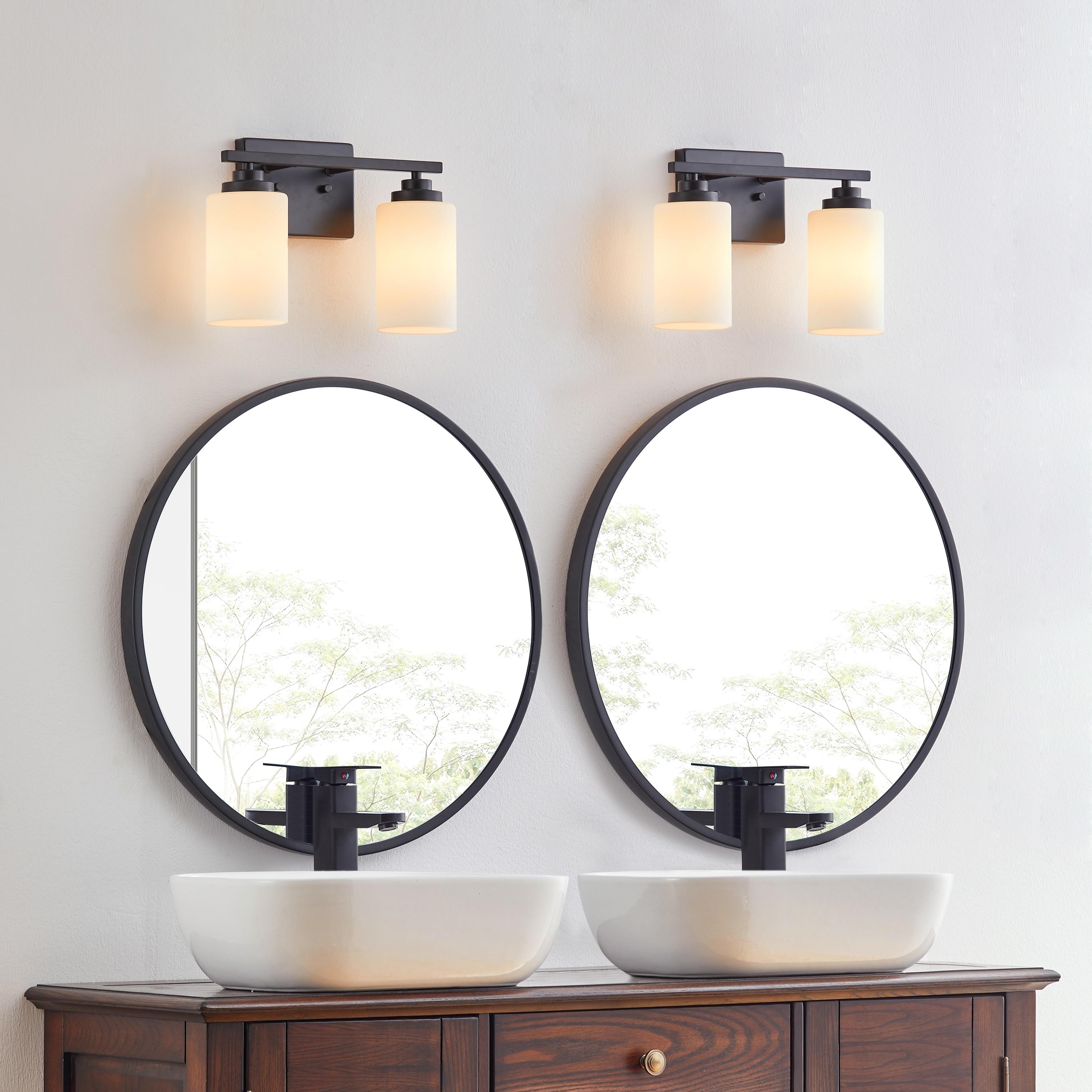 KAWOTI 2-Light Dimmable Bathroom Vanity Light with Frosted White Glass Black