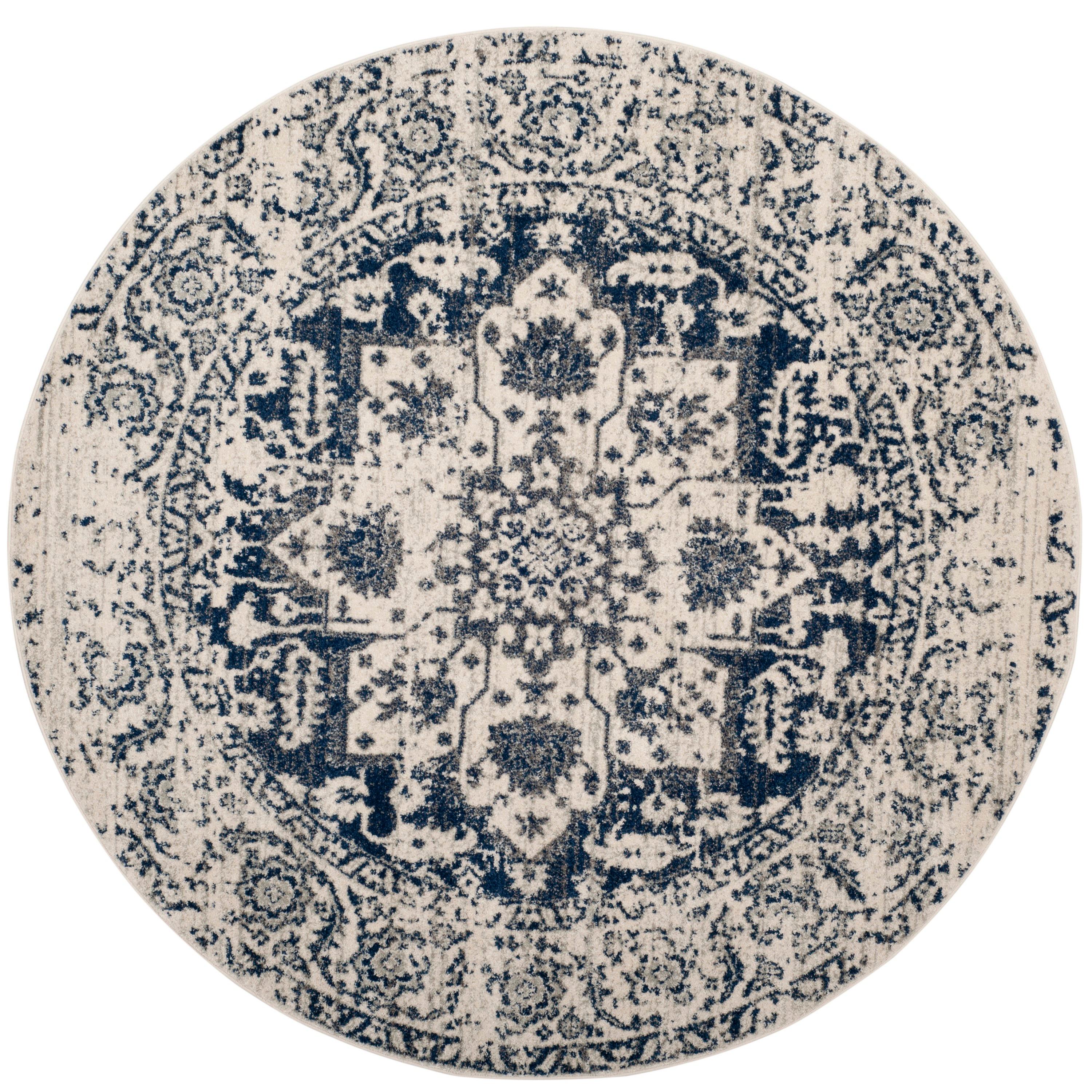 Madison MAD603 Power Loomed Indoor Area Rug - Cream/Navy - 9' Round - Safavieh