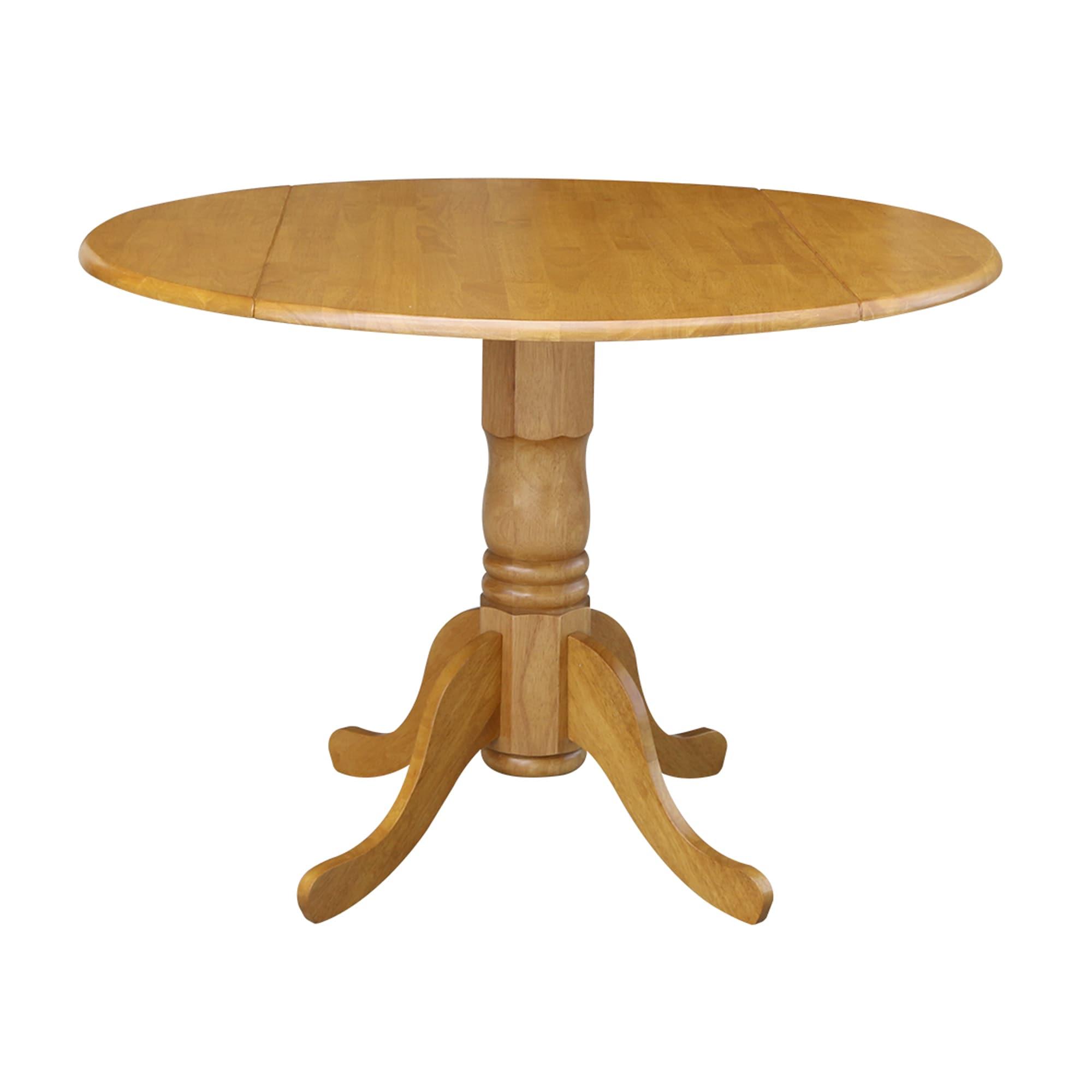 42" Mason Round Dual Drop Leaf Extendable Dining Table Oak - International Concepts: Pedestal Base, Seats 4, Wood Frame