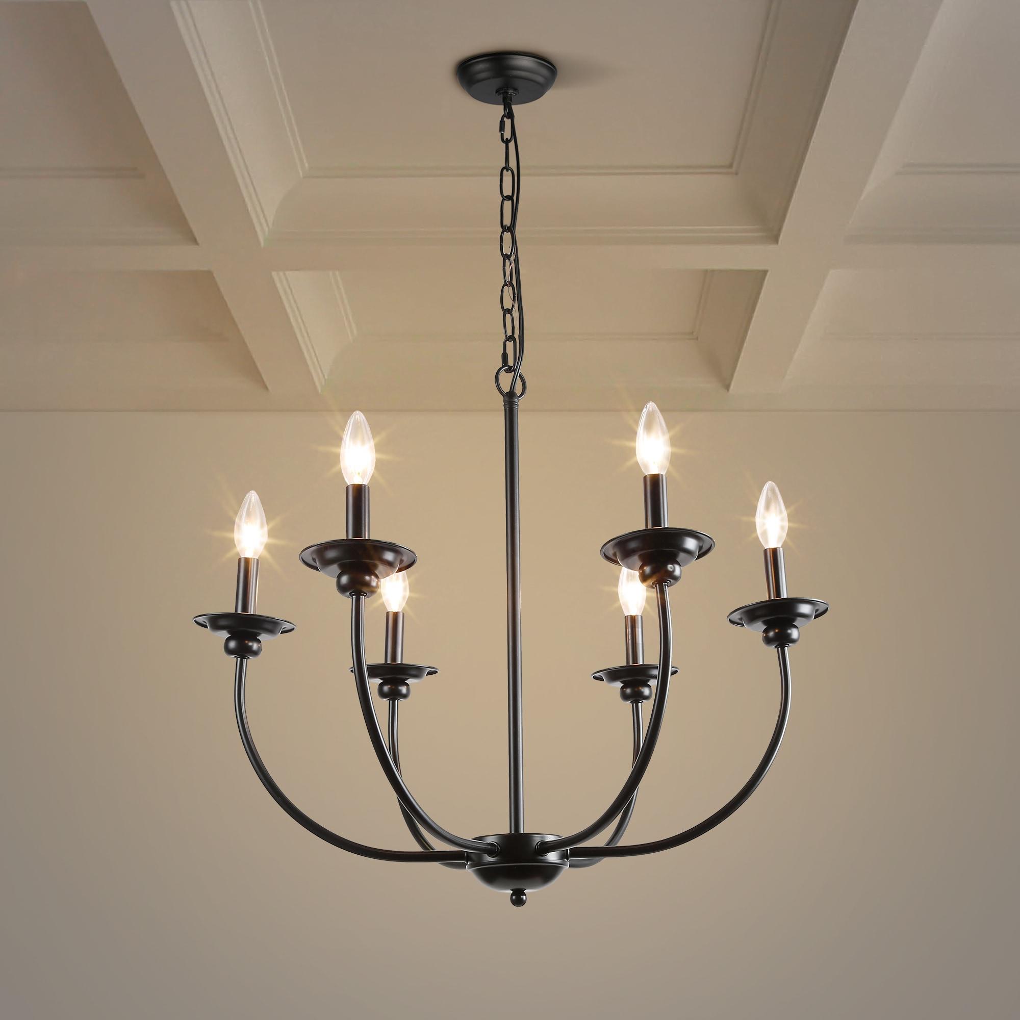 LNC 6-Light Modern/Contemporary Matte Black Large Candle Chandelier