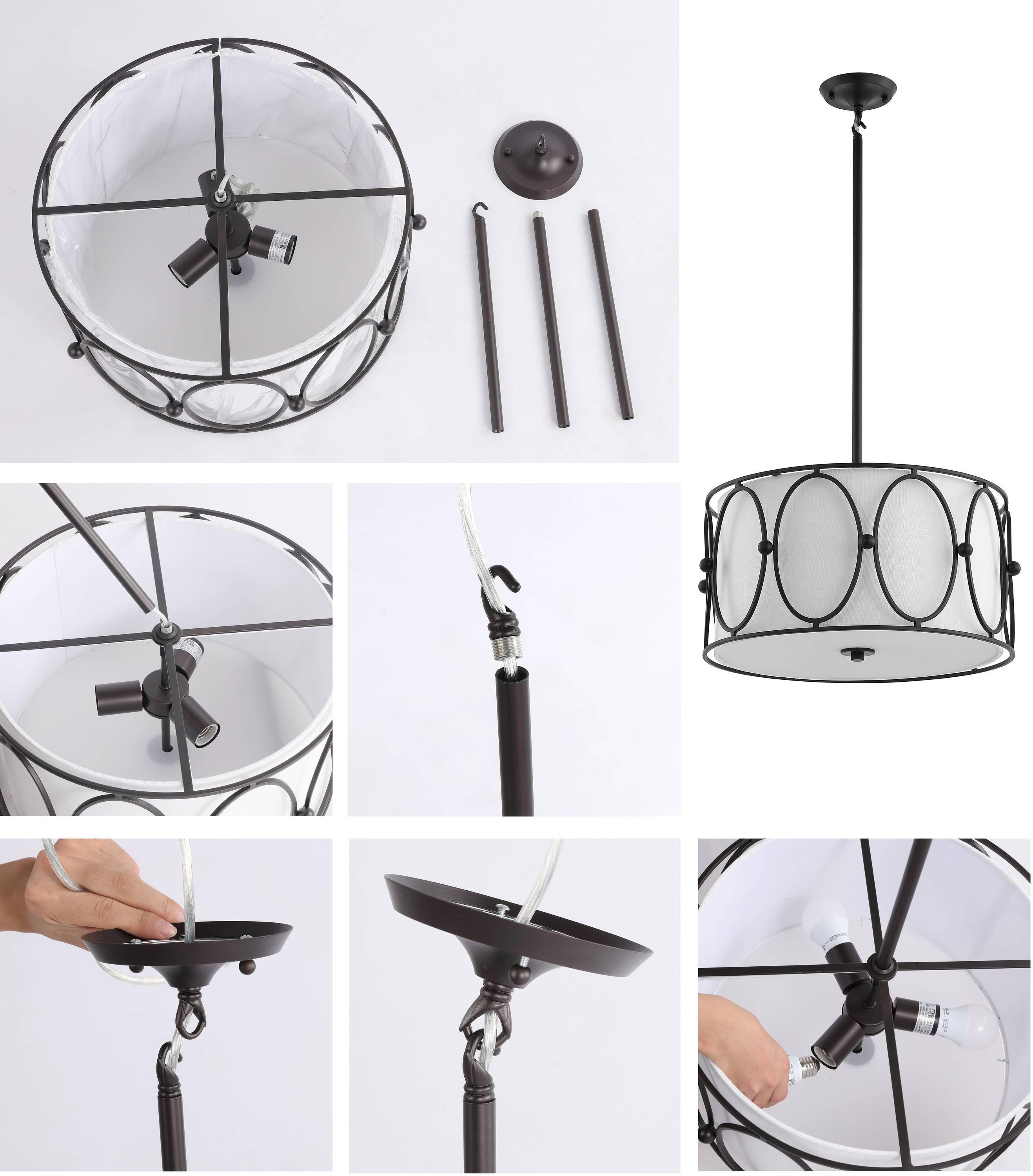 Violetta Coastal-Transitional 19" LED Drum Pendant in Oil-Rubbed Bronze with White Shade