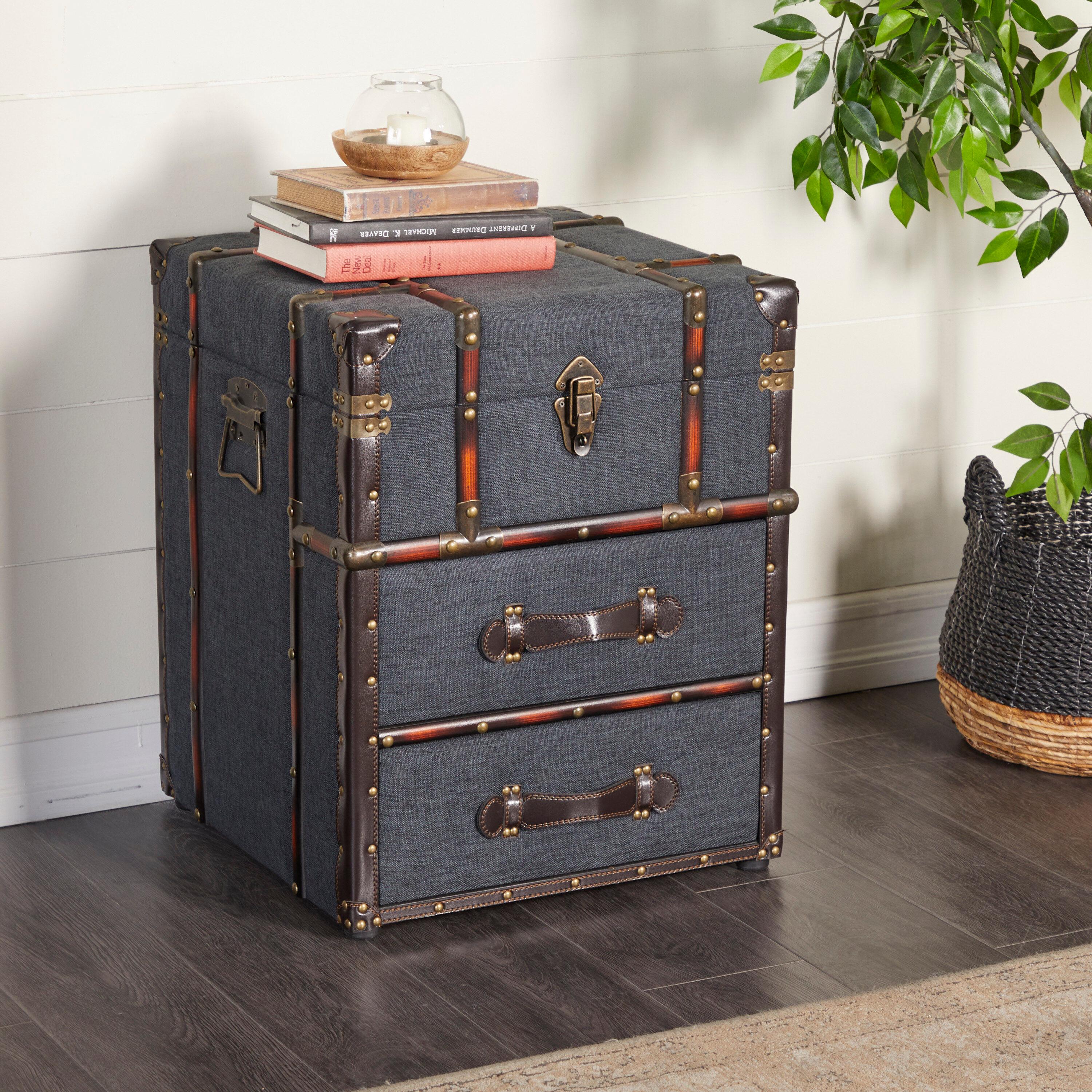 Wood and Fabric End Table Dark Blue with Storage - Olivia & May: Fully Assembled, Indoor Use