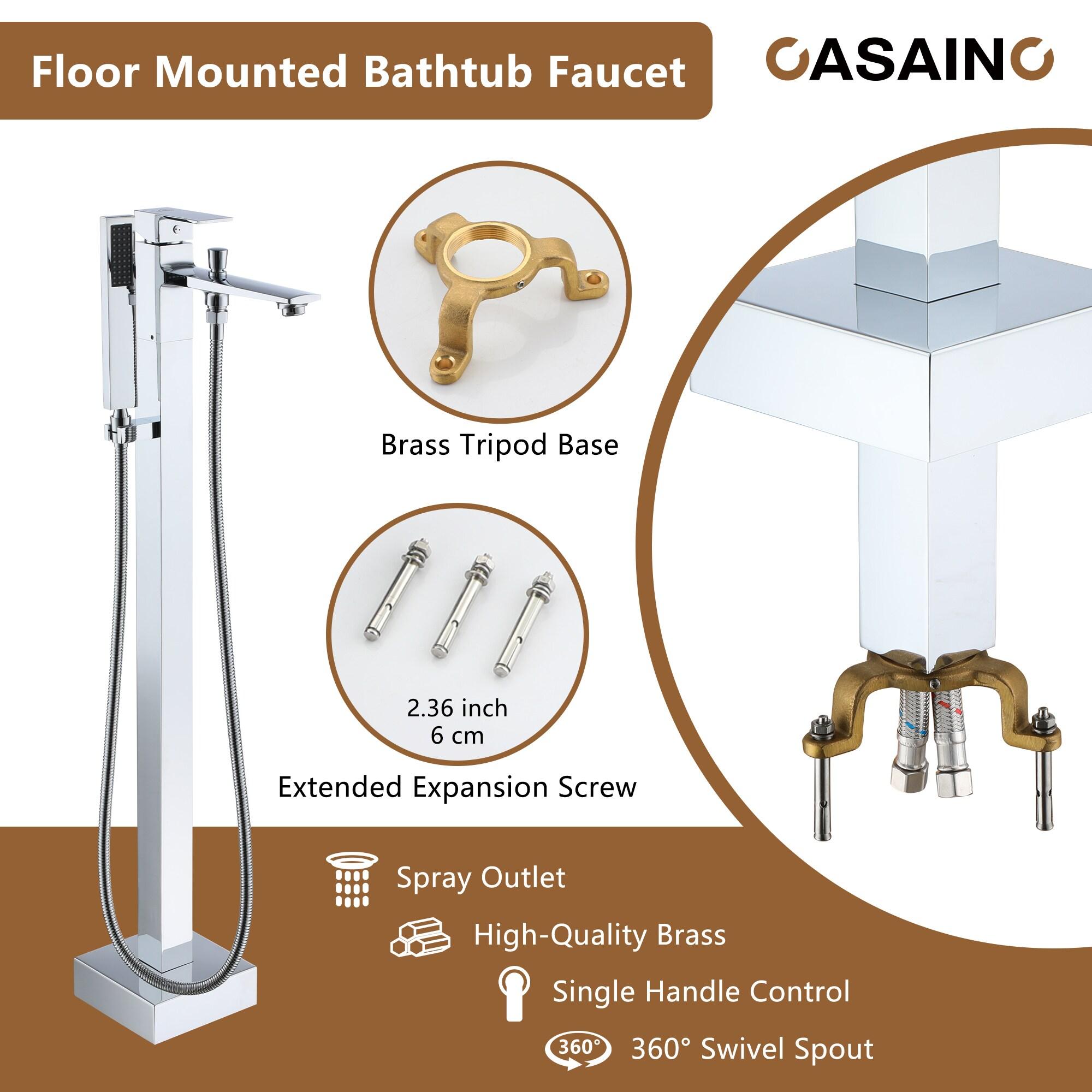 1-Handle Floor Mount Freestanding Tub Faucet with Handheld Shower in Chrome Plated