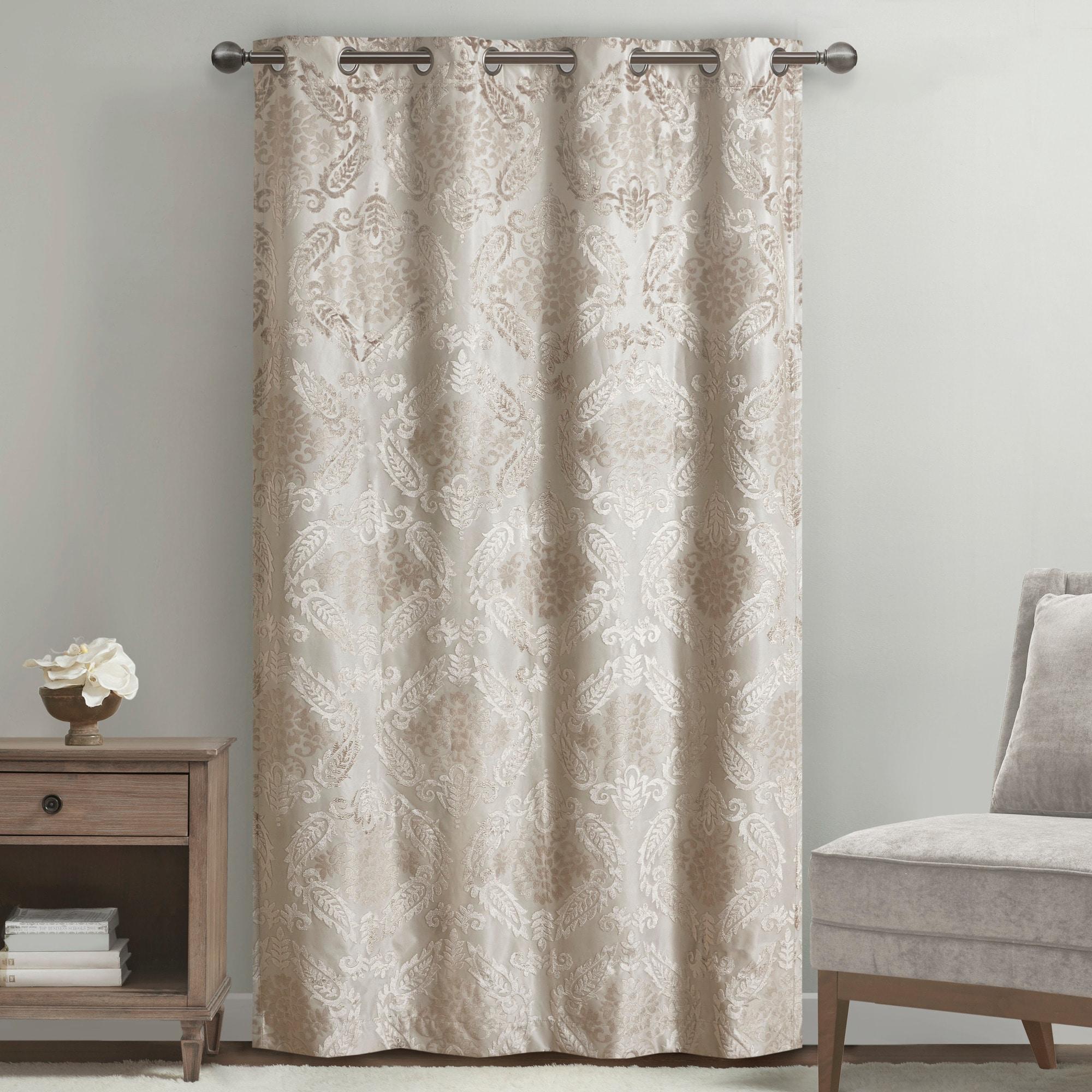 95"x50" Enid Jacquard Paisley Blackout Curtain Panel Champagne: SunSmart, Noise Reduction, Energy Efficient, Grommet Top