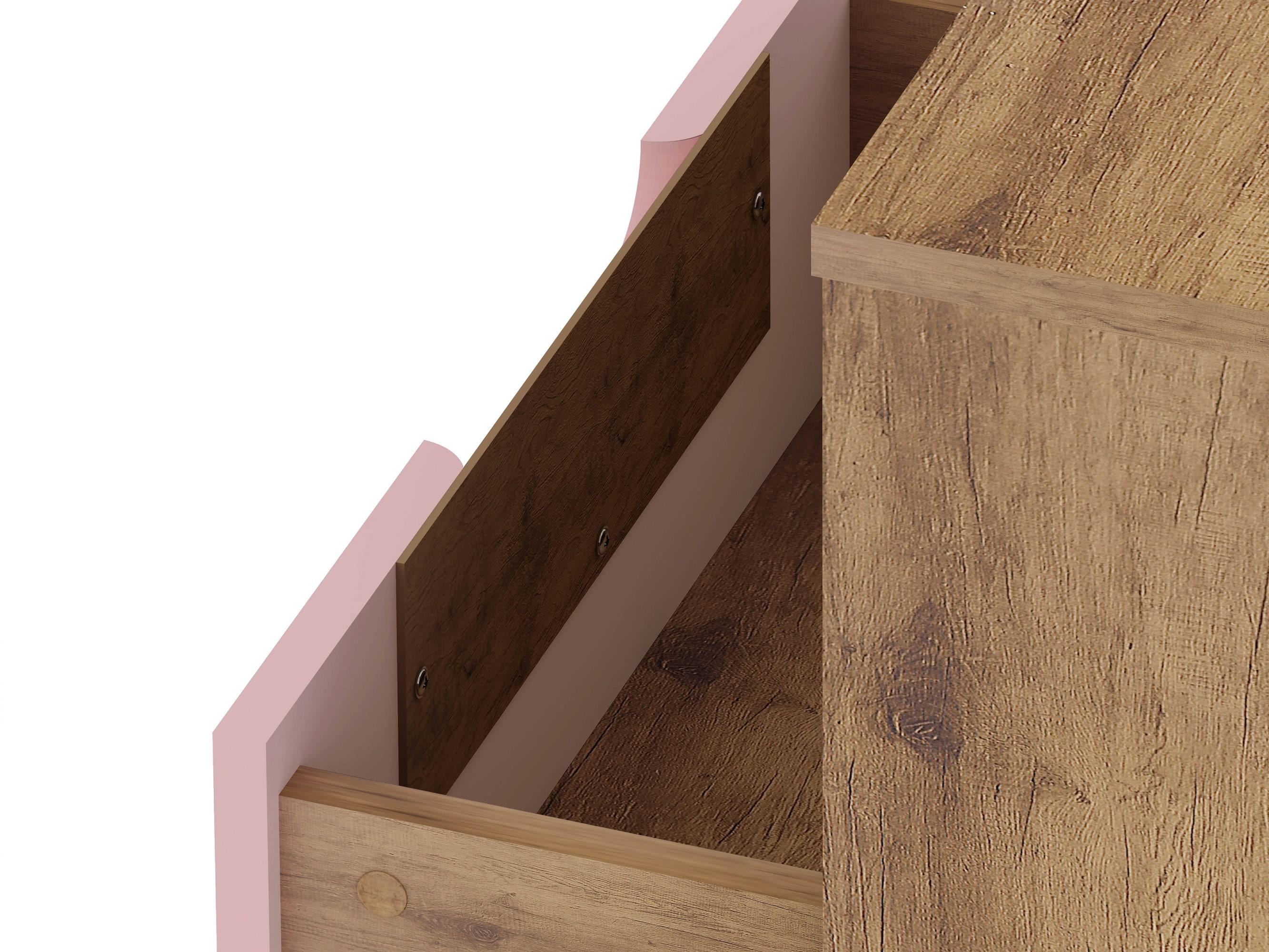 Set of 2 Rockefeller 1 Drawer Nightstands Nature/Rose Pink - Manhattan Comfort: Mid-century Design, Metal Legs, MDF
