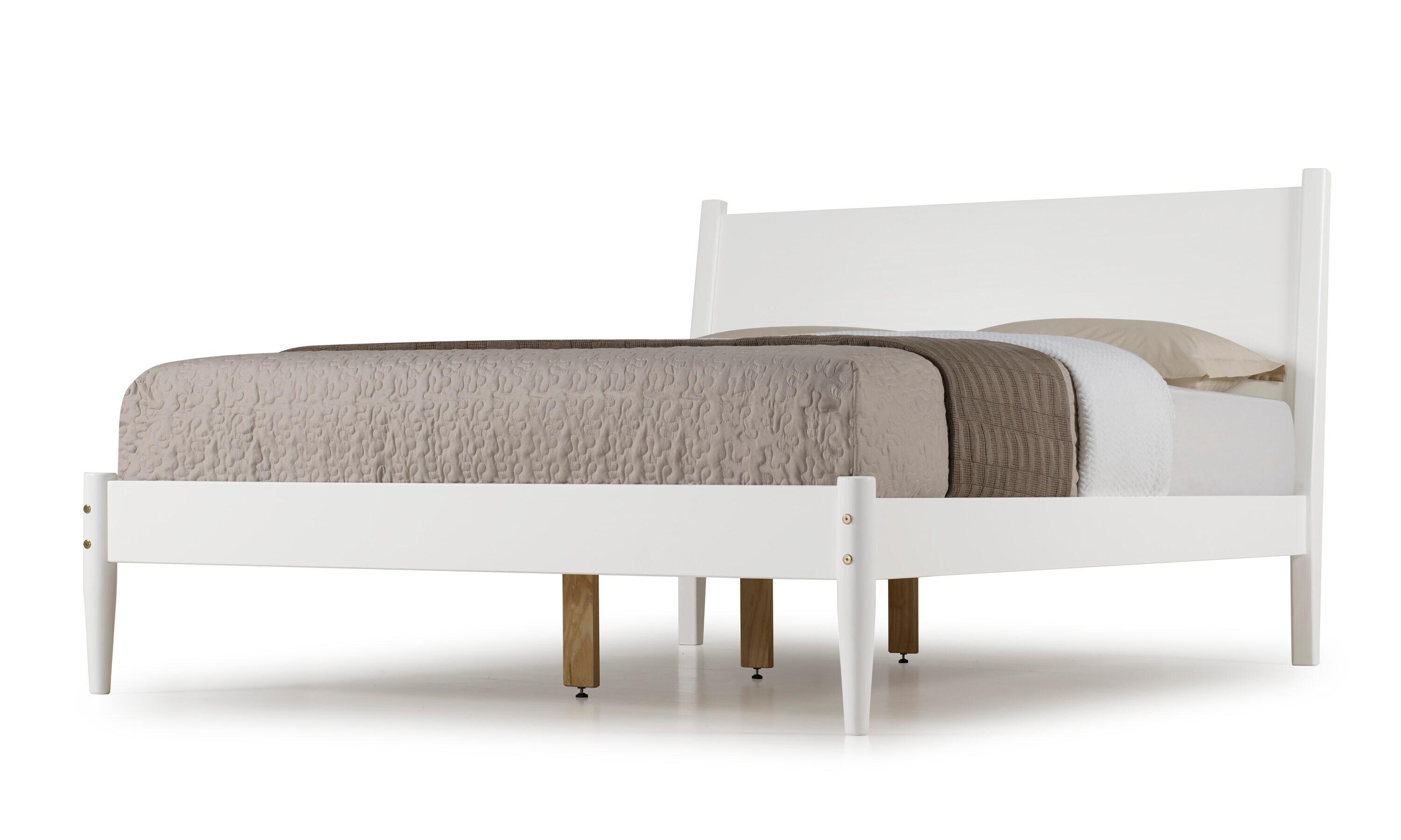 Camaflexi Mid Century Platform Bed Wood Panel Bed Frame with Headboard, Queen, White