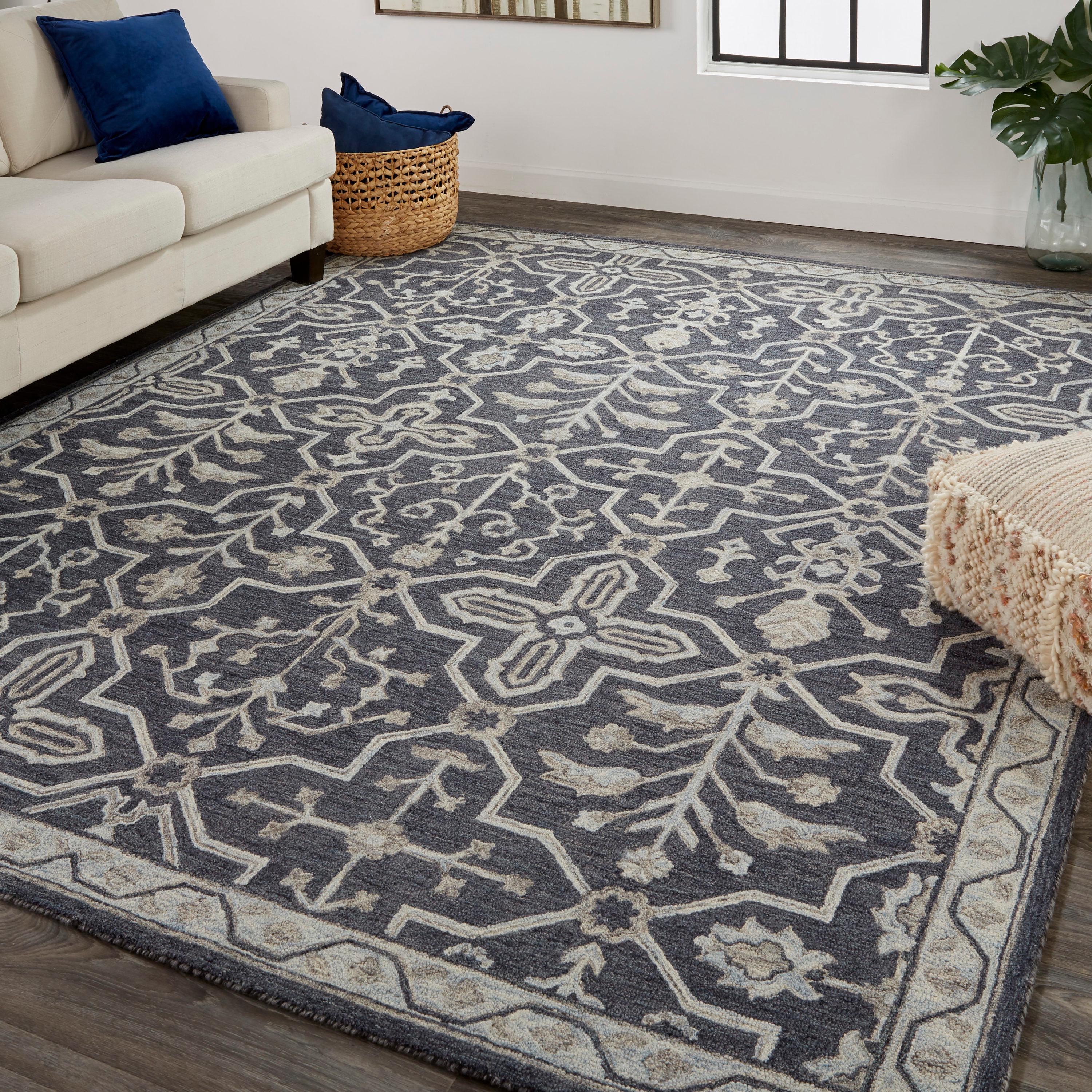 Room Envy Faris 4 x 6 (ft) Tufted Wool Odyssey Gray/Light Gray Rectangular Indoor Floral/Botanical Global Area rug