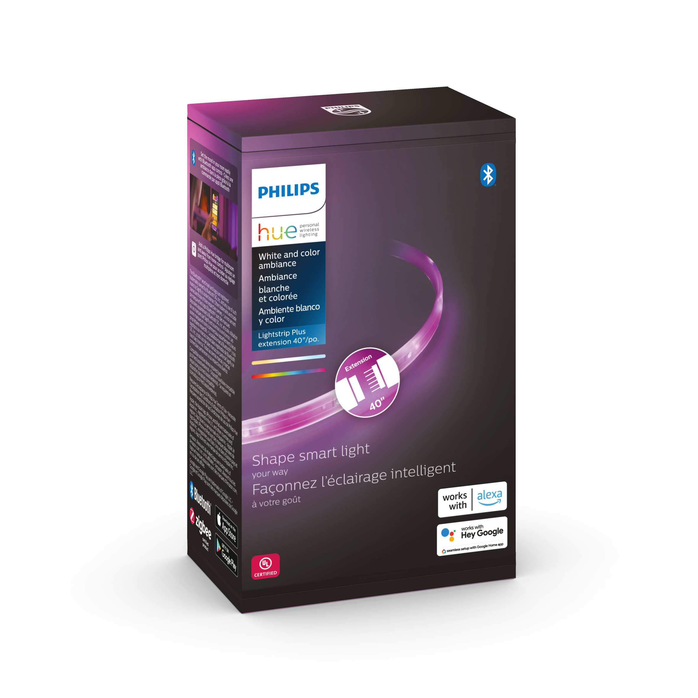 Philips Hue White and Color Ambiance Bluetooth-enabled Lightstrip Extension: LED, Multicolored, Indoor, Plastic, 16M Settings