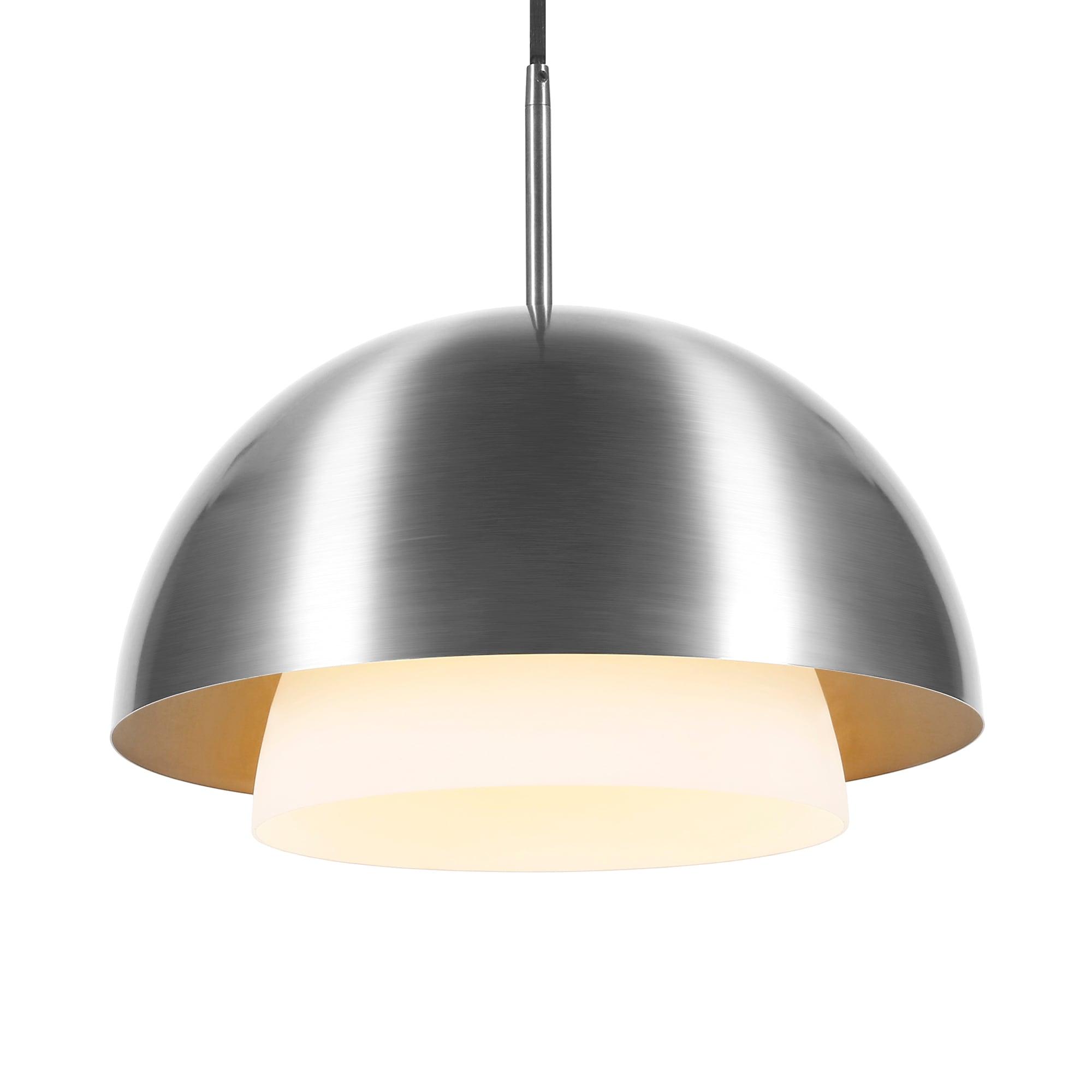 Evelyn&Zoe 15" Brushed Nickel Metal/Glass Pendant